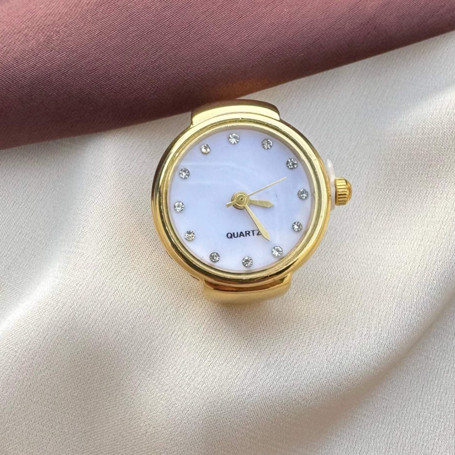 TFC Stone Quartz Gold Plated Adjustable Watch Ring