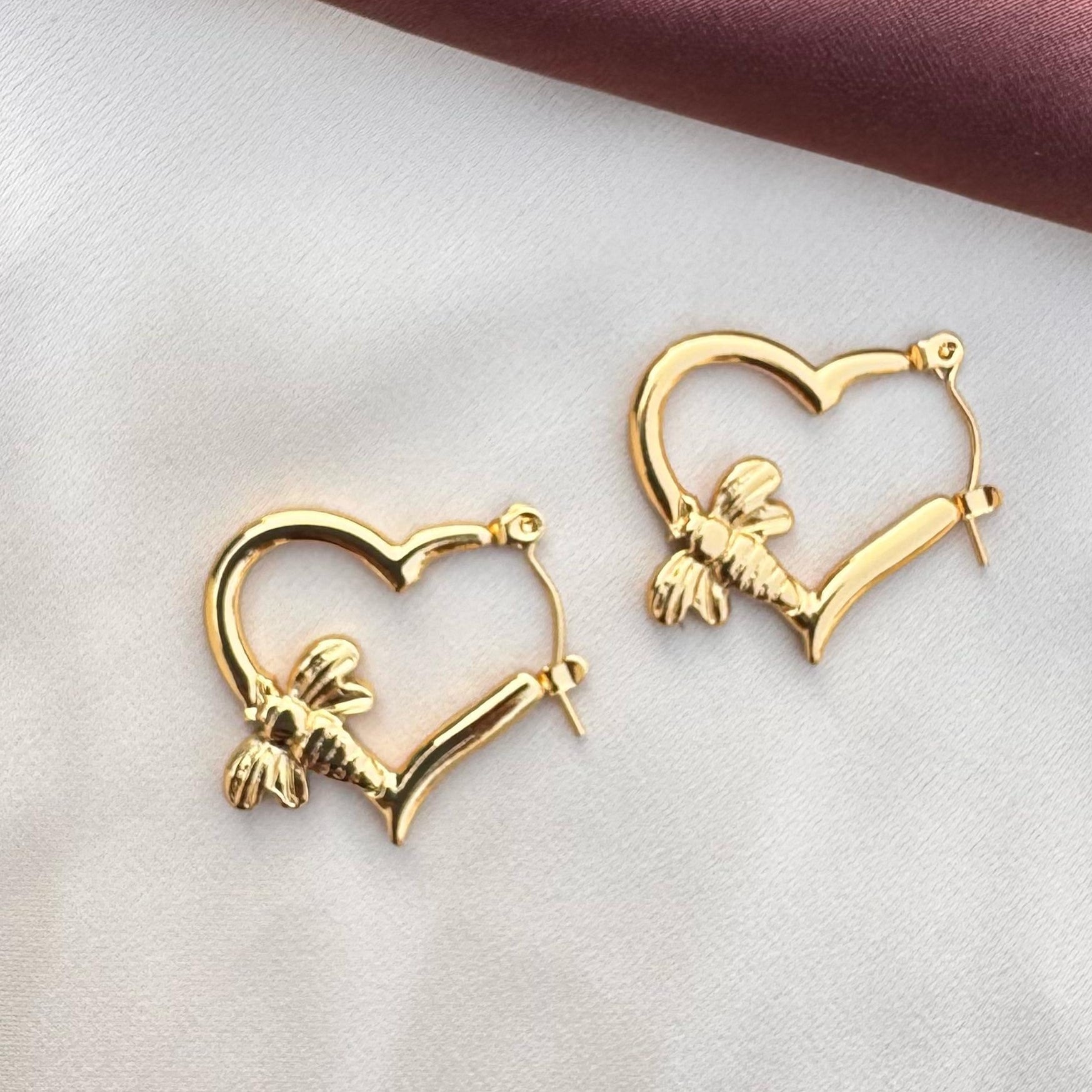 TFC Flying Heart Gold Plated Hoop Earrings