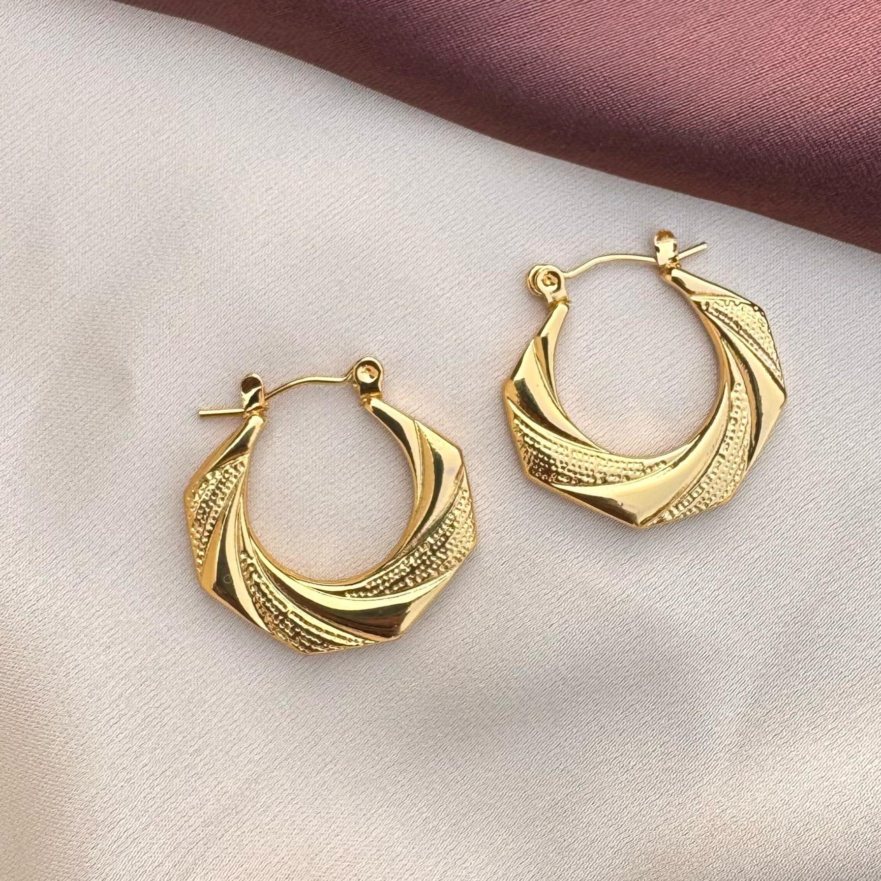 TFC Round Rush Gold Plated Hoop Earrings