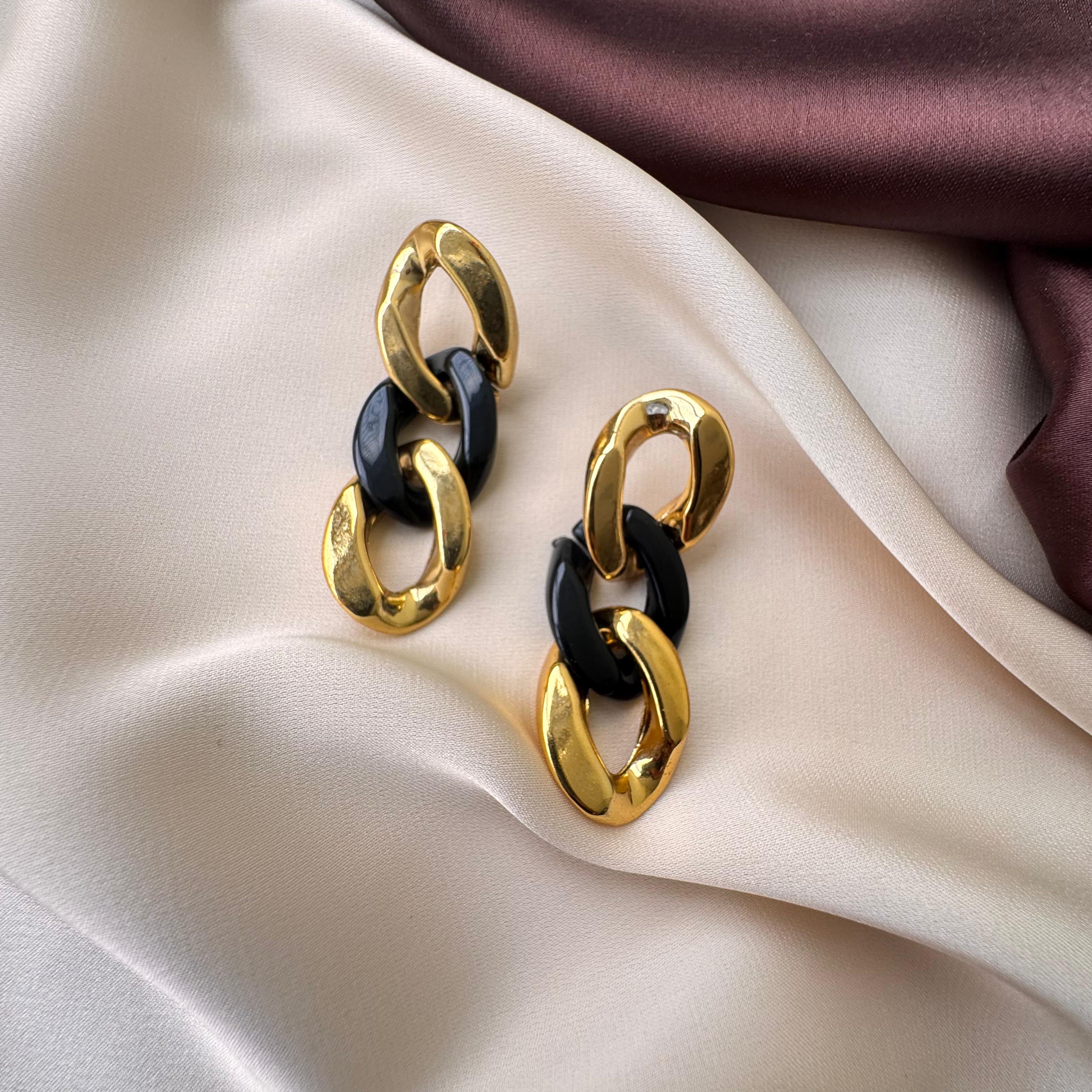 TFC Black And Gold Plated Earrings