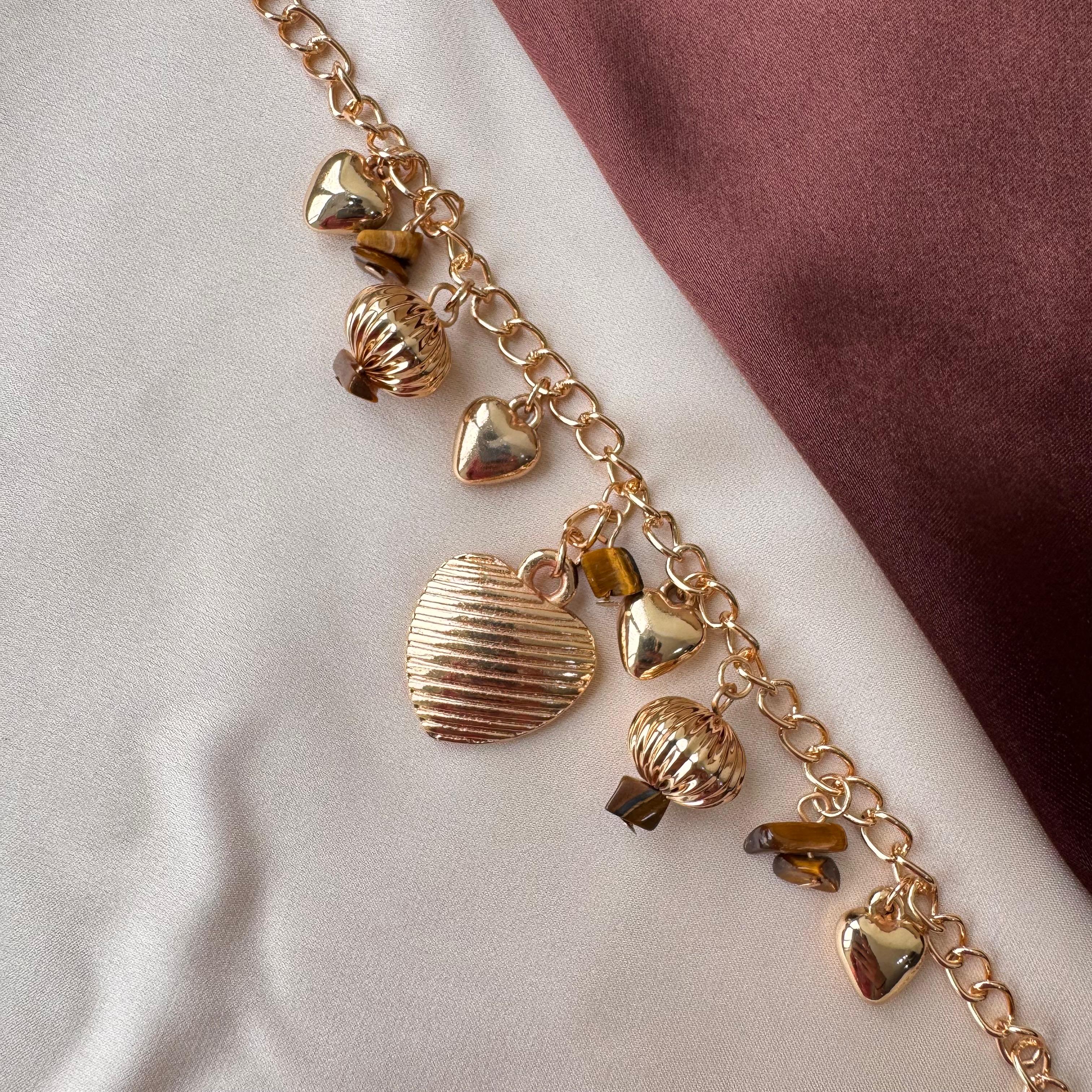 TFC Line Heart Charm Gold Plated Bracelet