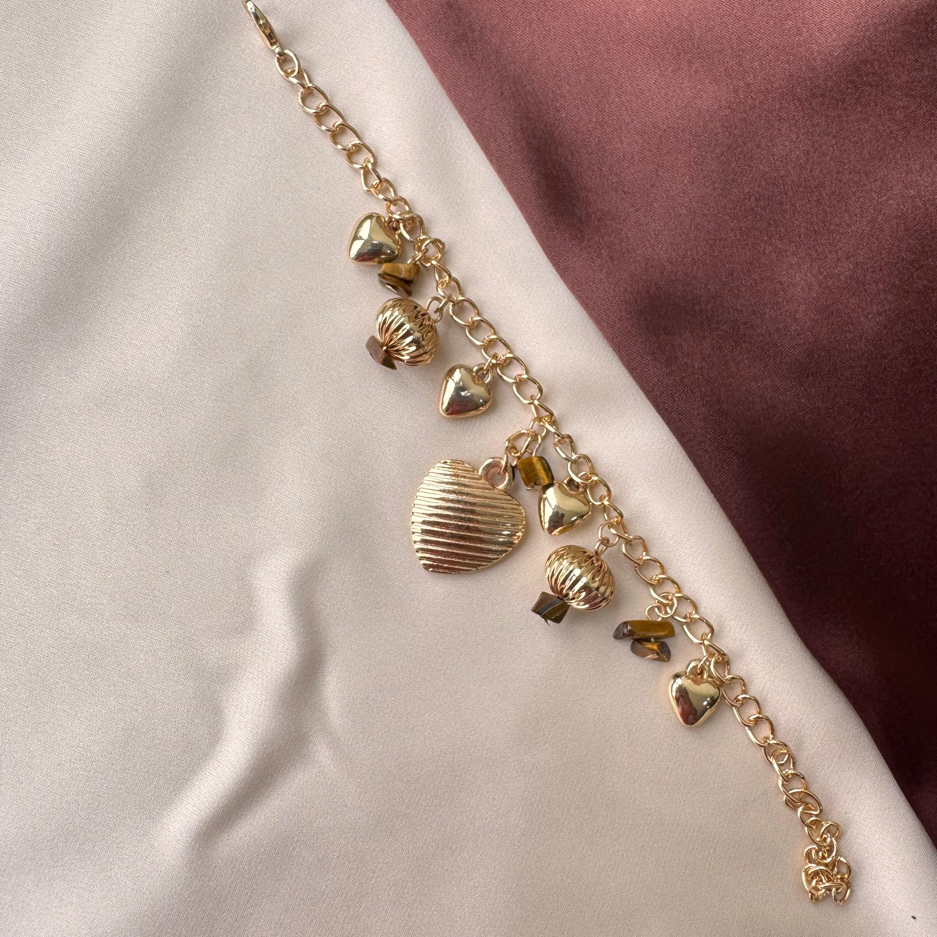 TFC Line Heart Charm Gold Plated Bracelet