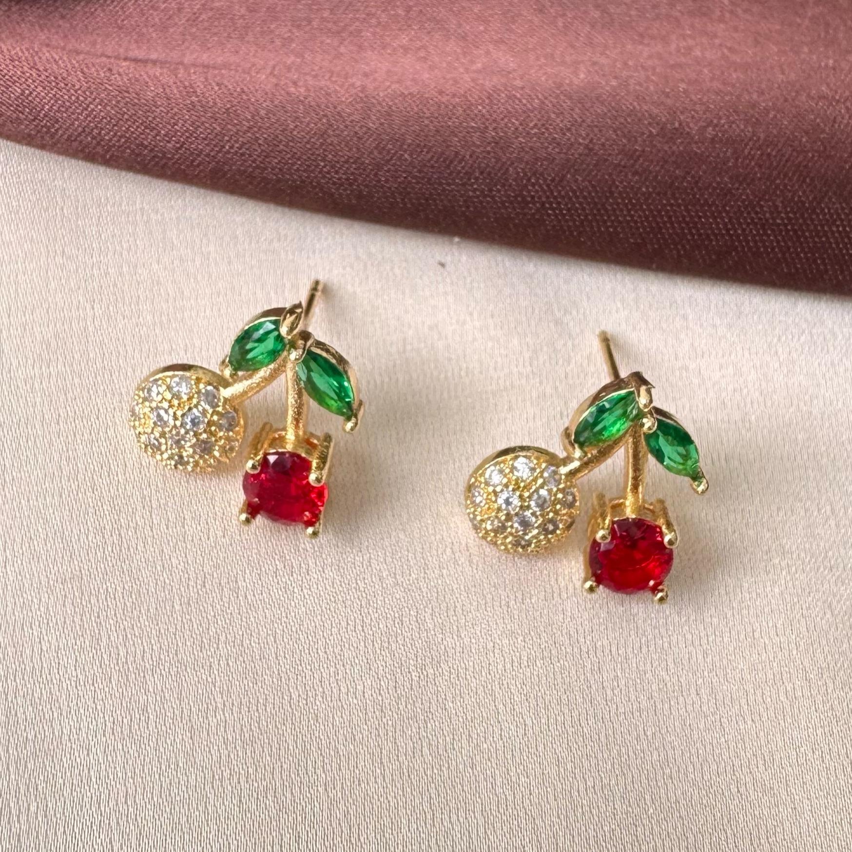 TFC Cherry Wink Gold Plated Stud Earrings