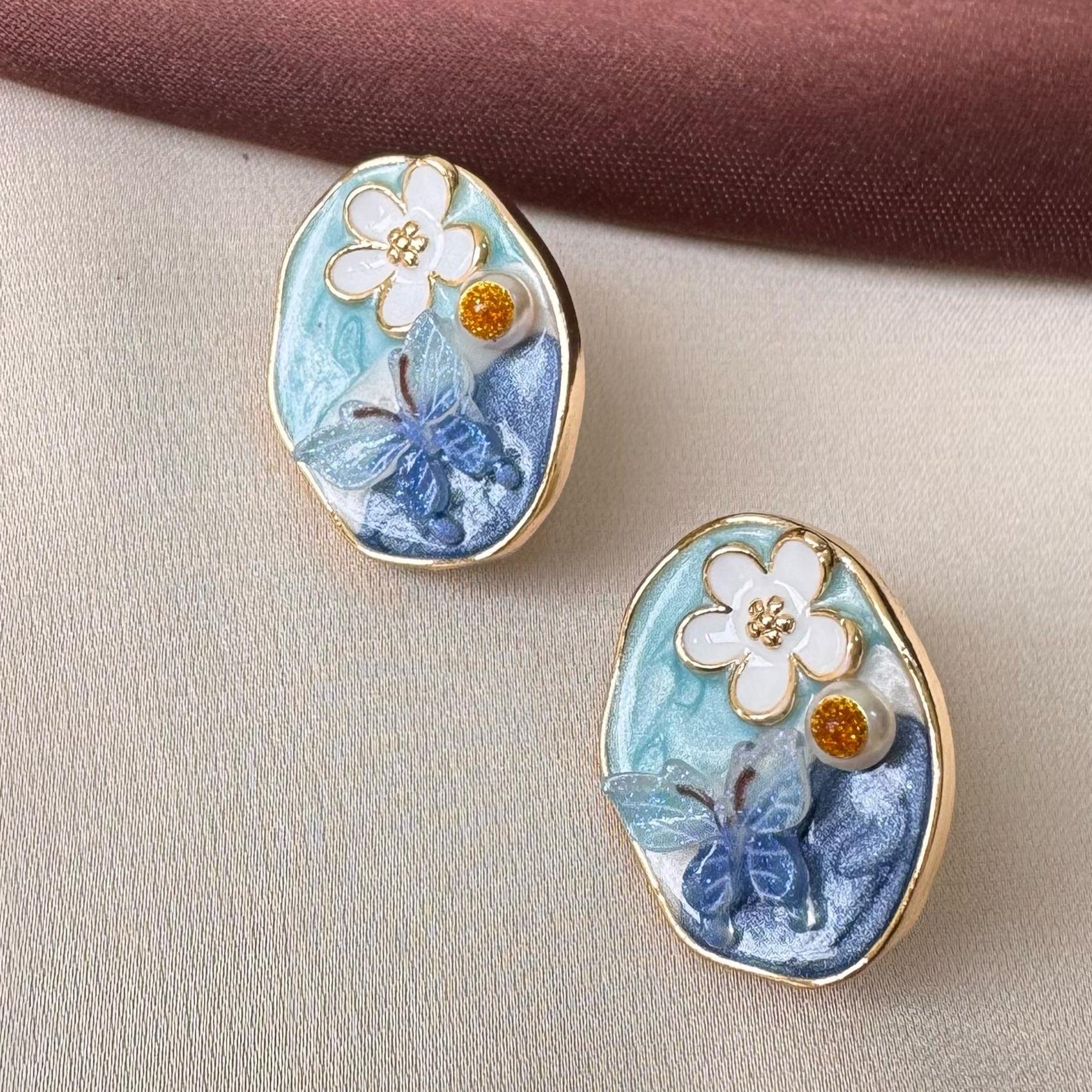 TFC Sky Blue Butterfly Gold Plated Earrings