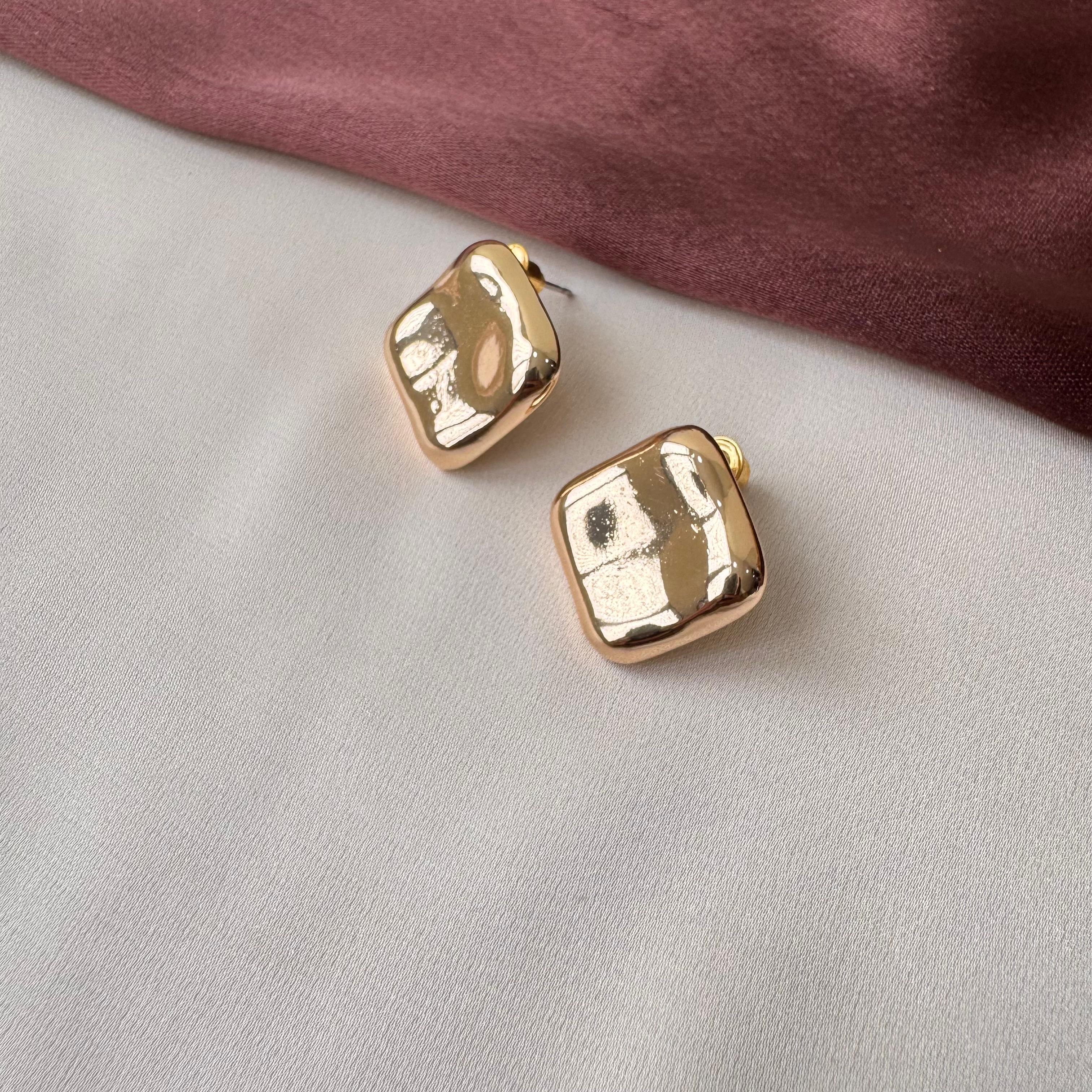 TFC Square Glimmer Gold Plated Stud Earrings