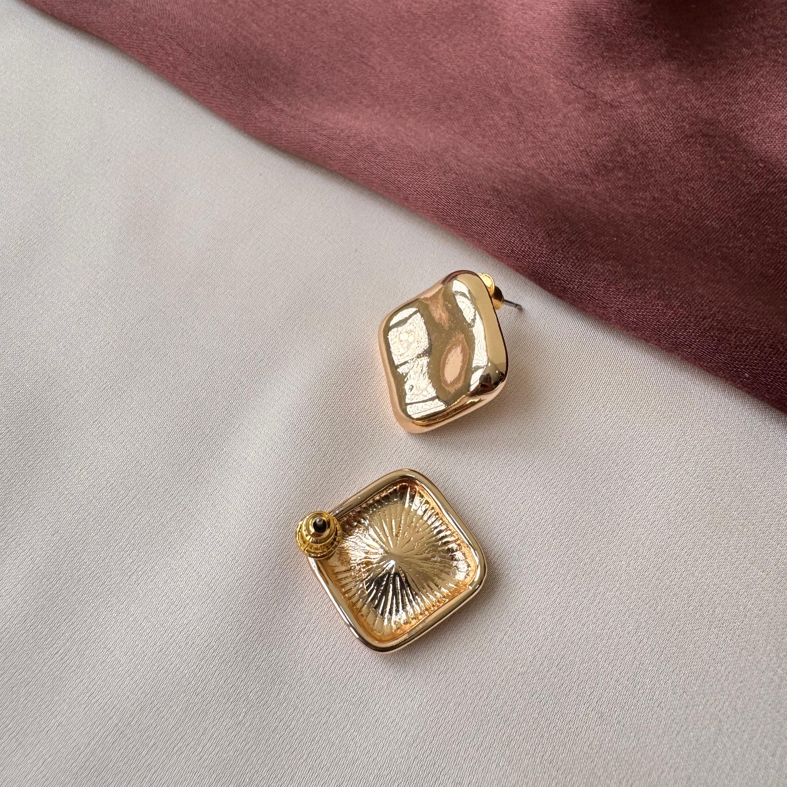 TFC Square Glimmer Gold Plated Stud Earrings