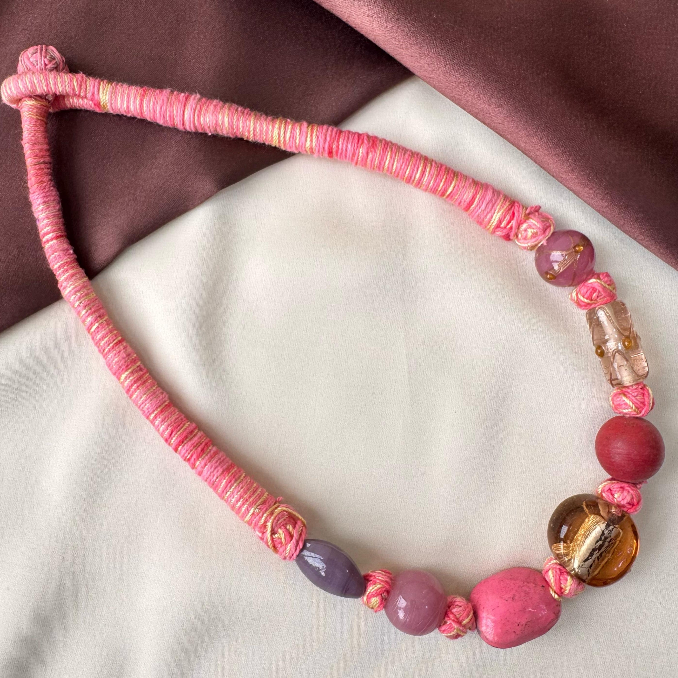 TFC Mix Beads Pink Patwa Art Necklace
