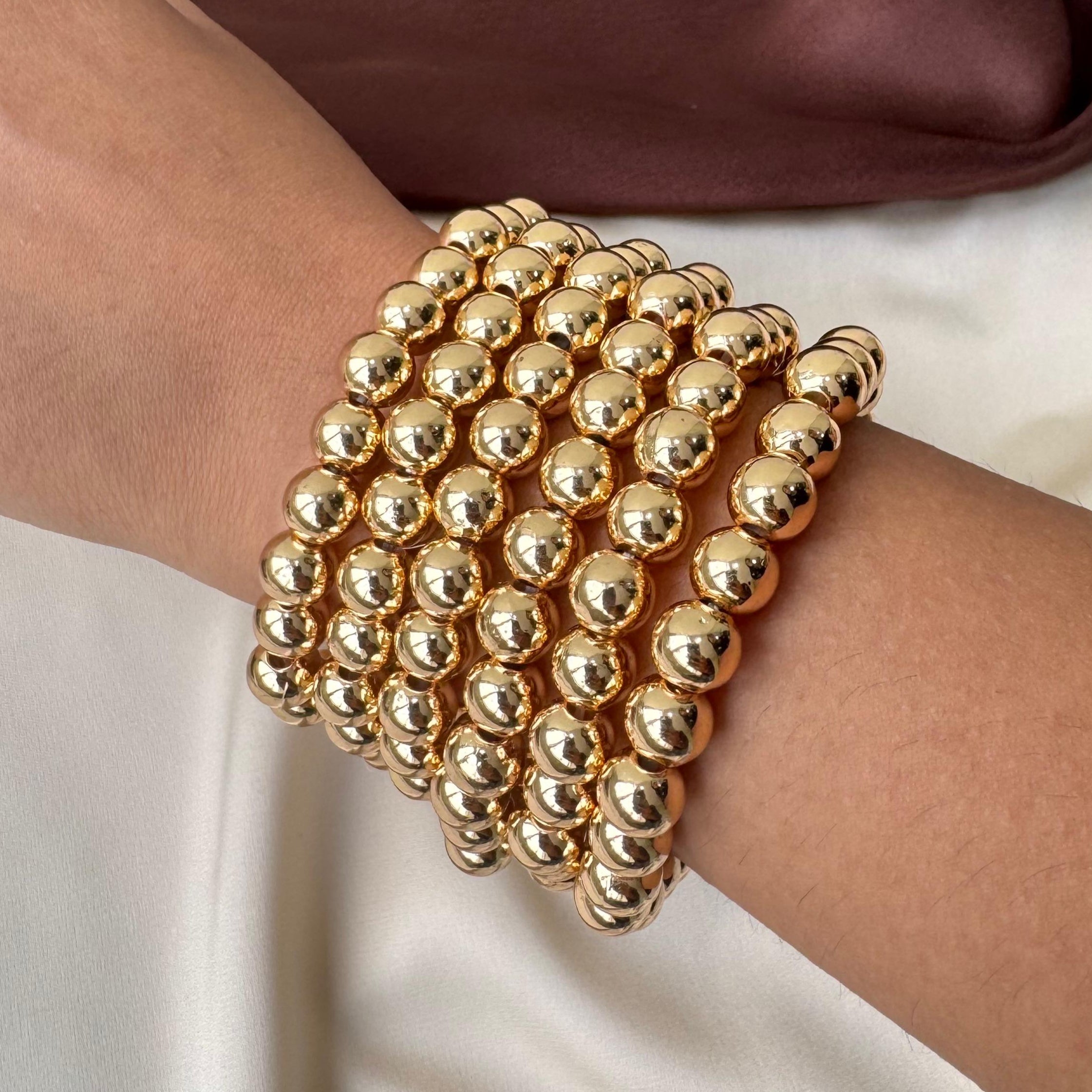 TFC Round Bead Gold Plated Stacked Bracelet ( Set Of 6)