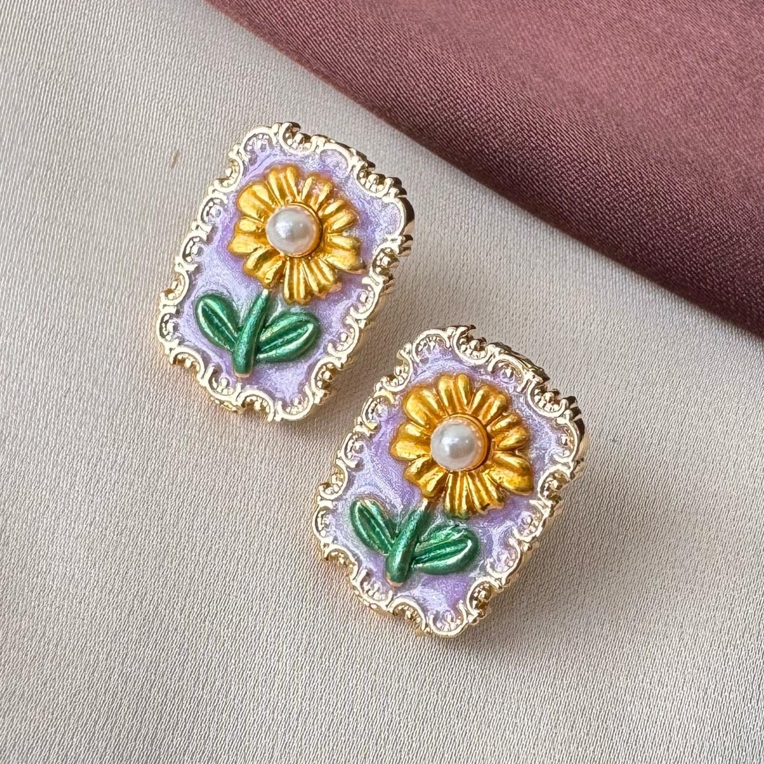 TFC Sun Flower Gold Plated Stud Earrings