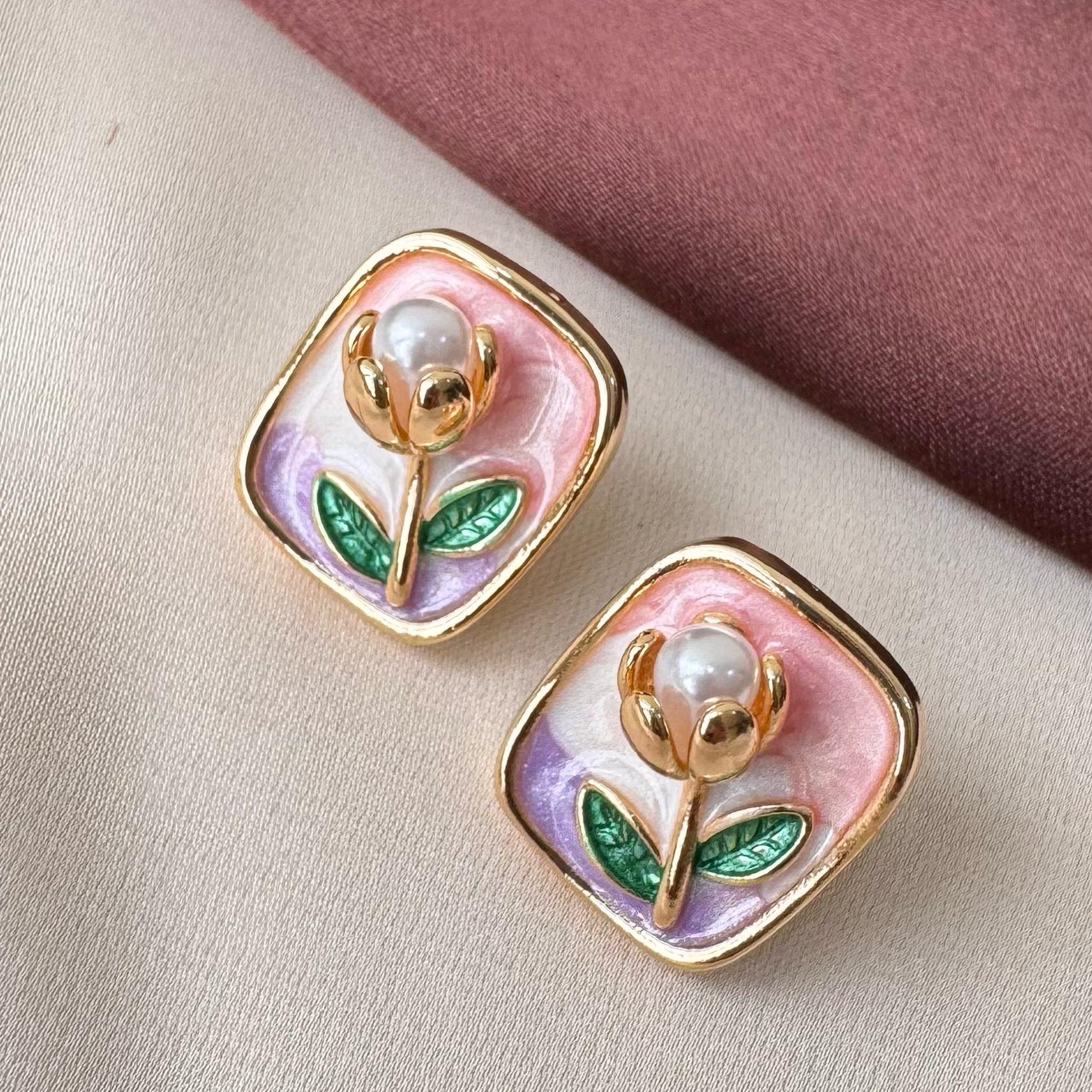 TFC Lilac Gold Flower Gold Plated Stud Earrings