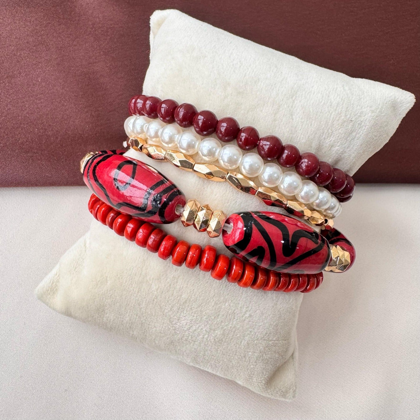 TFC Crafted Red Bead Gold Plated Bracelet (set of 5)