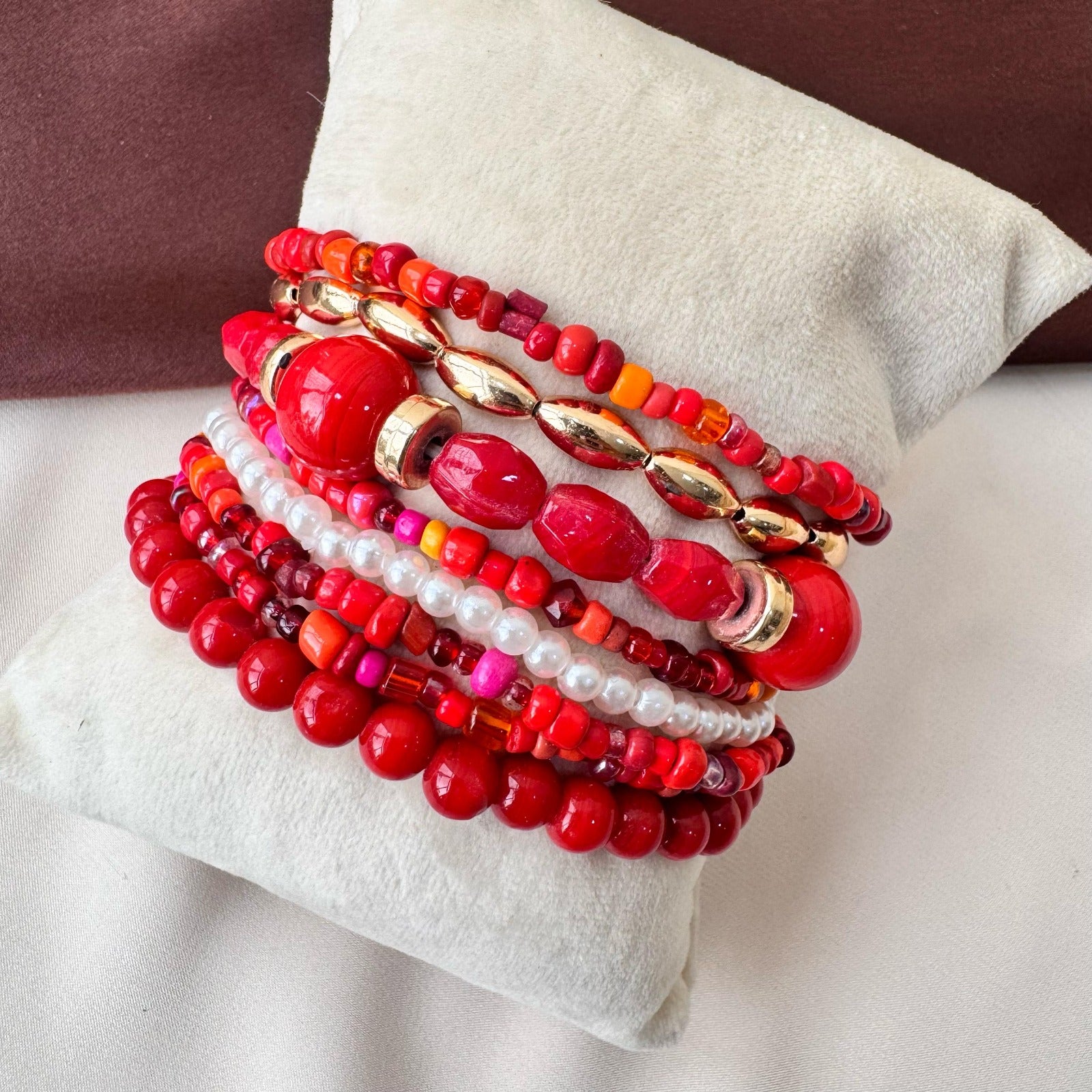 TFC Red Beads Gold Plated Bracelet (set of 8)