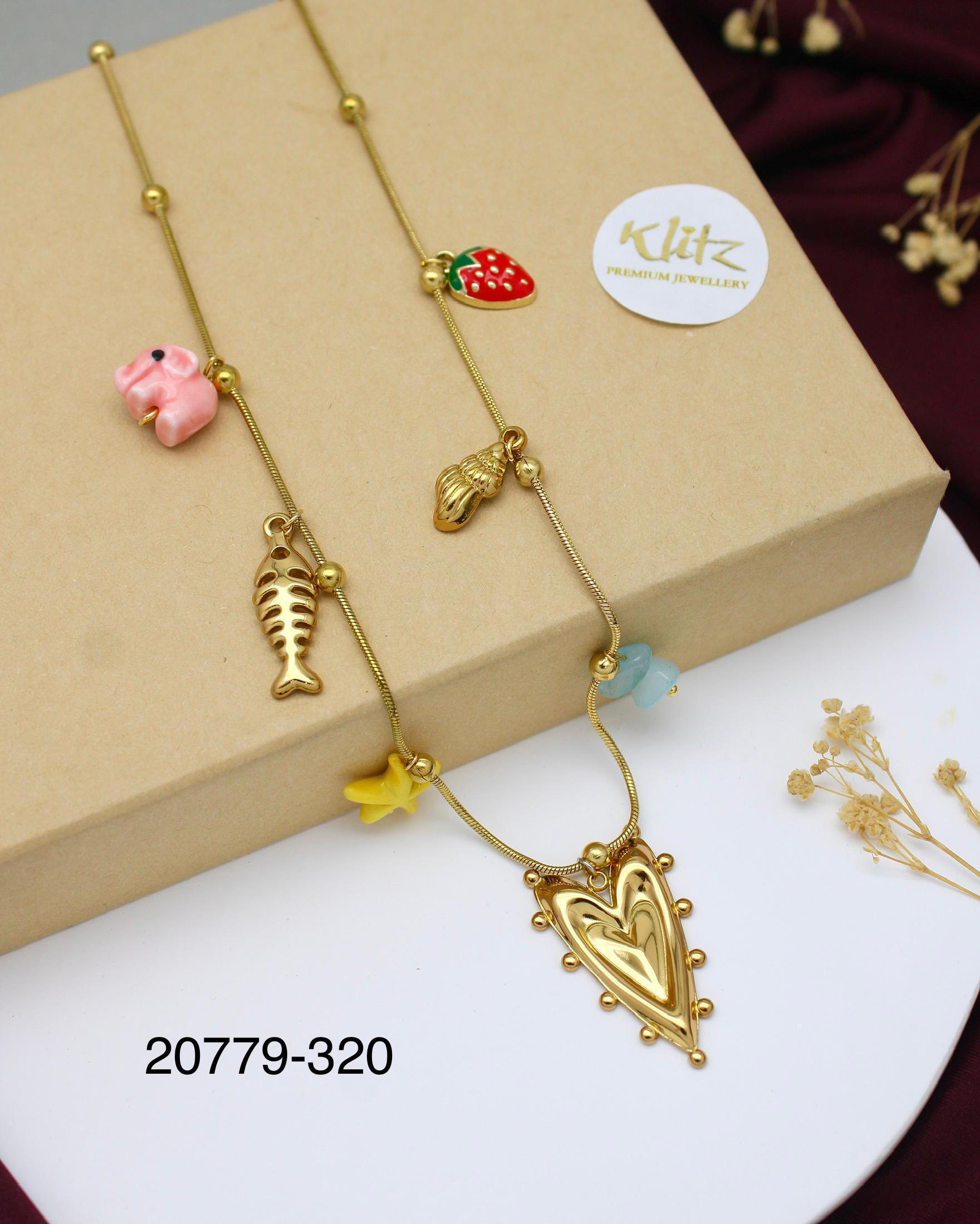TFC Heart & Fish Charms Gold Plated Necklace