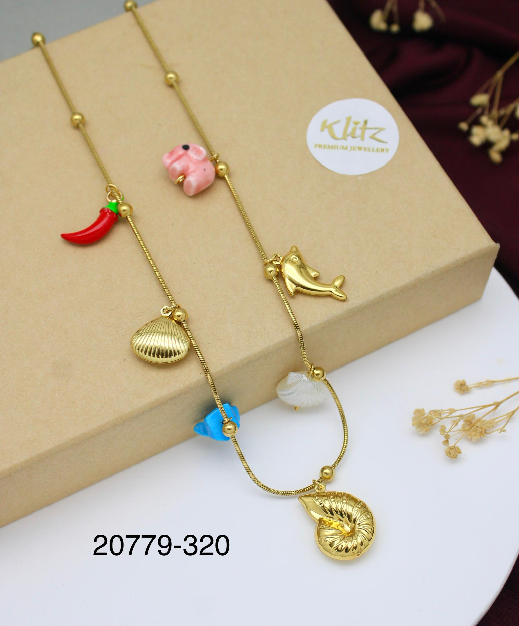 TFC Shell & Ele Charms Gold Plated Necklace
