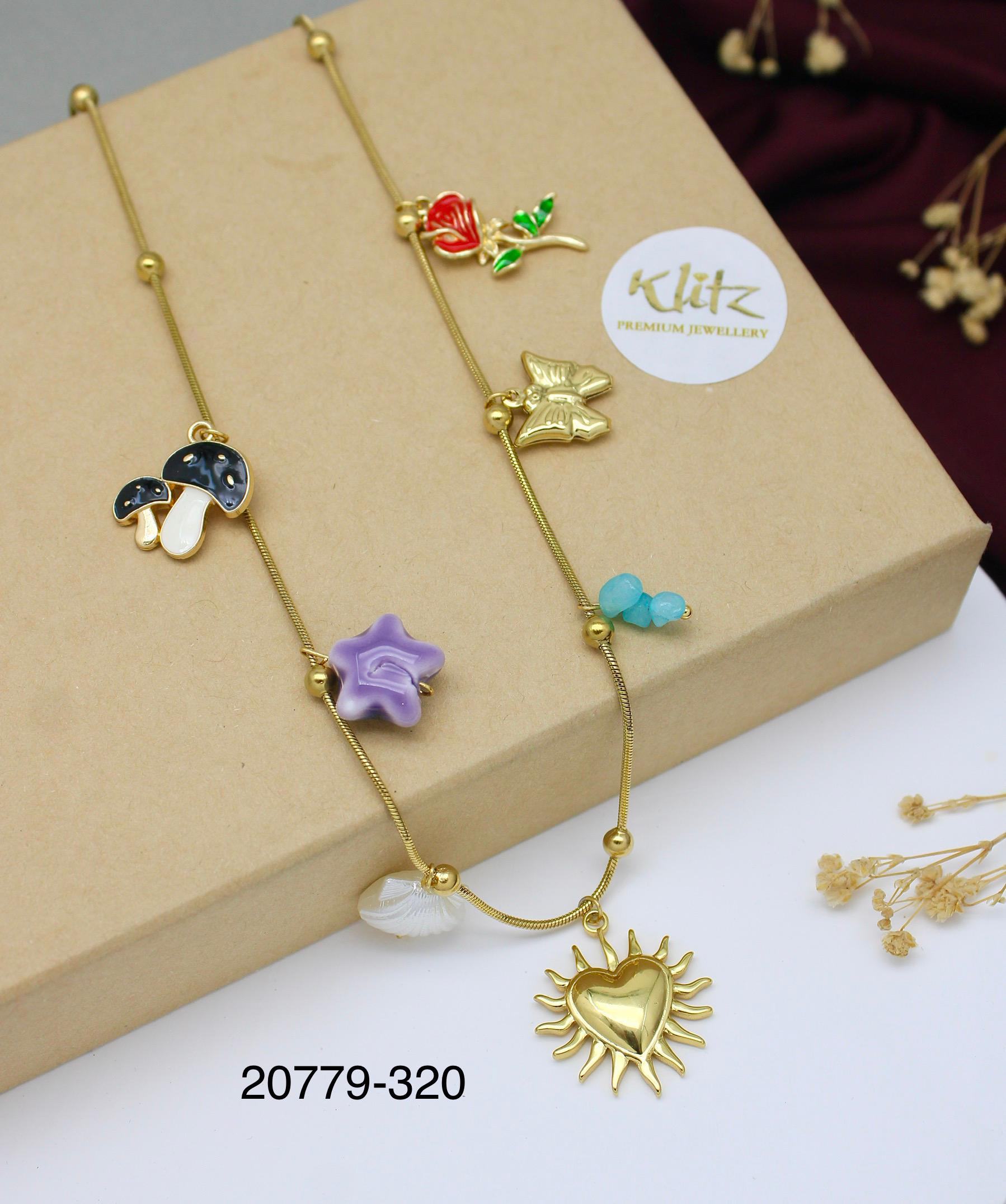 TFC Heart & Star Charms Gold Plated Necklace
