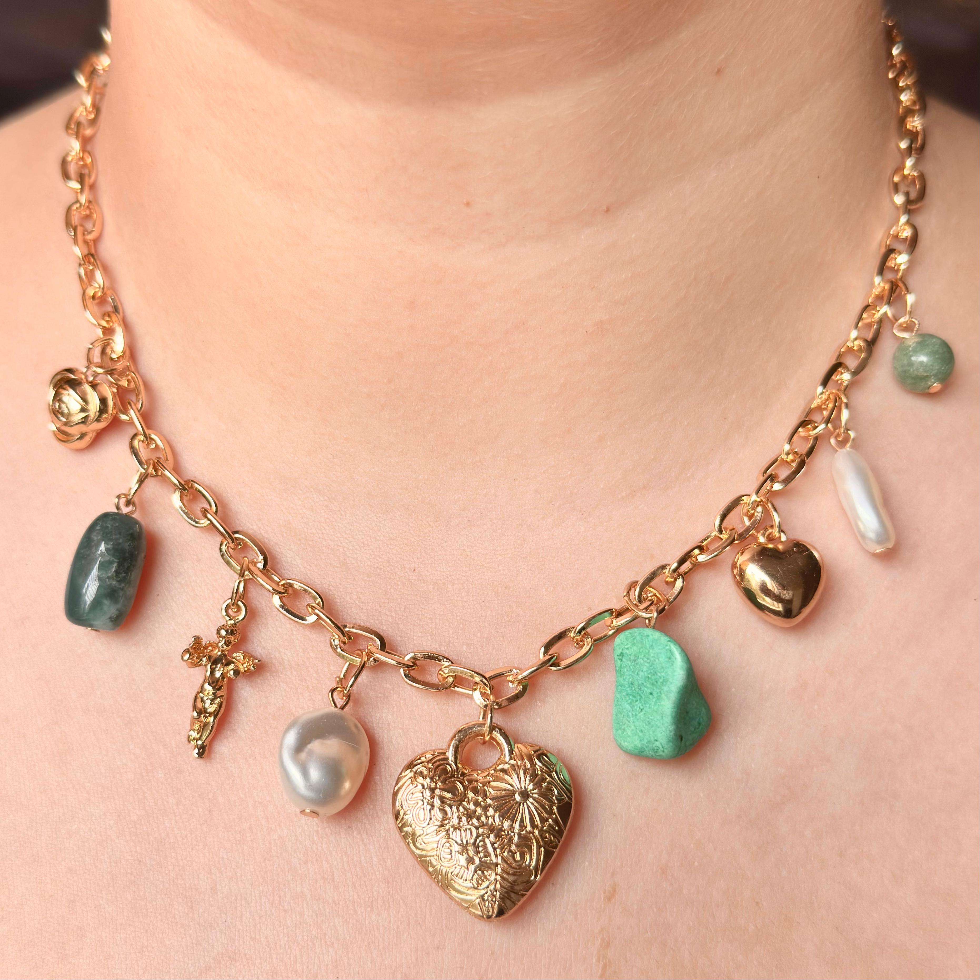 TFC Heart Multi Charms Gold Plated Necklace