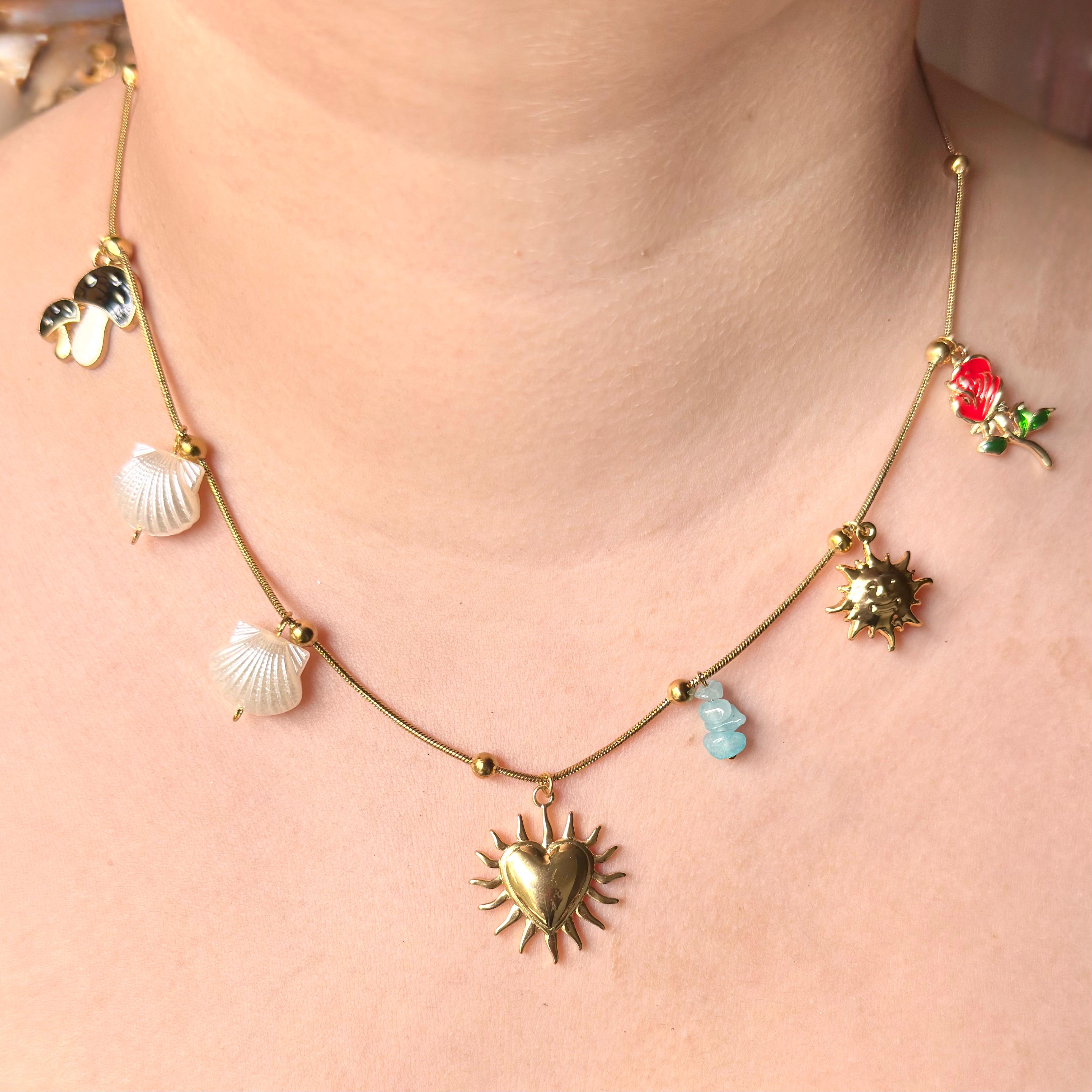 TFC Heart & Shell Charms Gold Plated Necklace