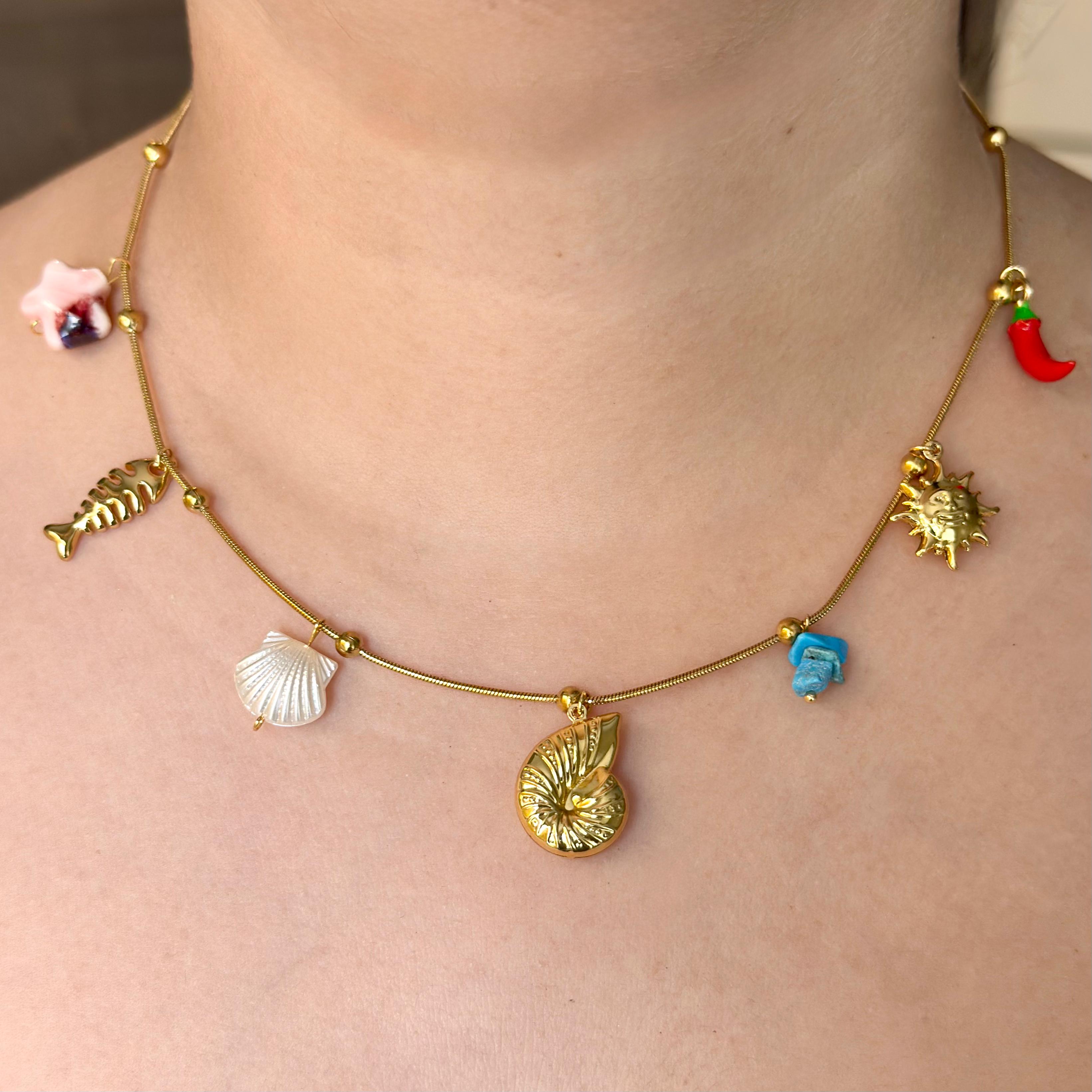 TFC Shell & Star Charms Gold Plated Necklace