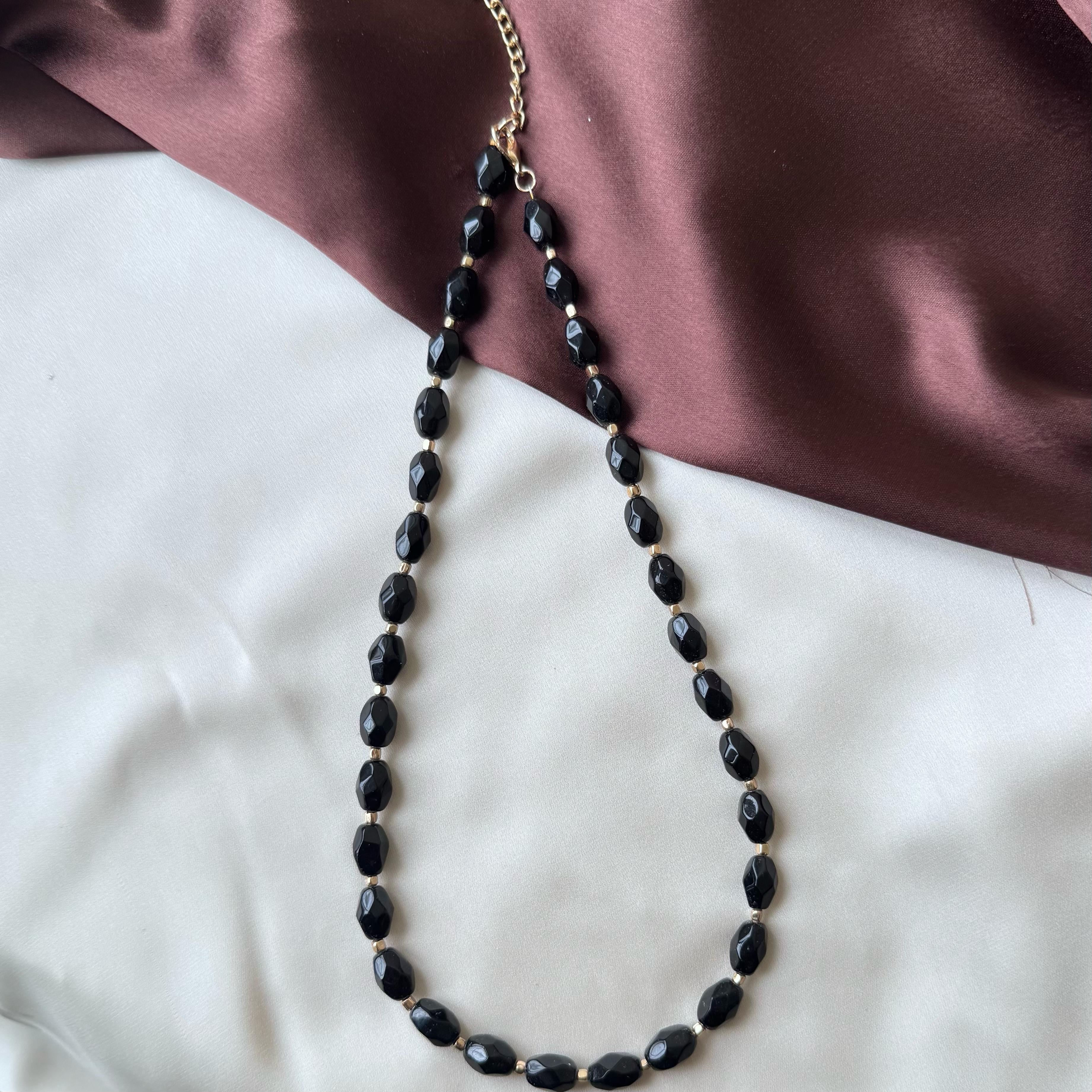 TFC Black Beads Gold Plated Necklace