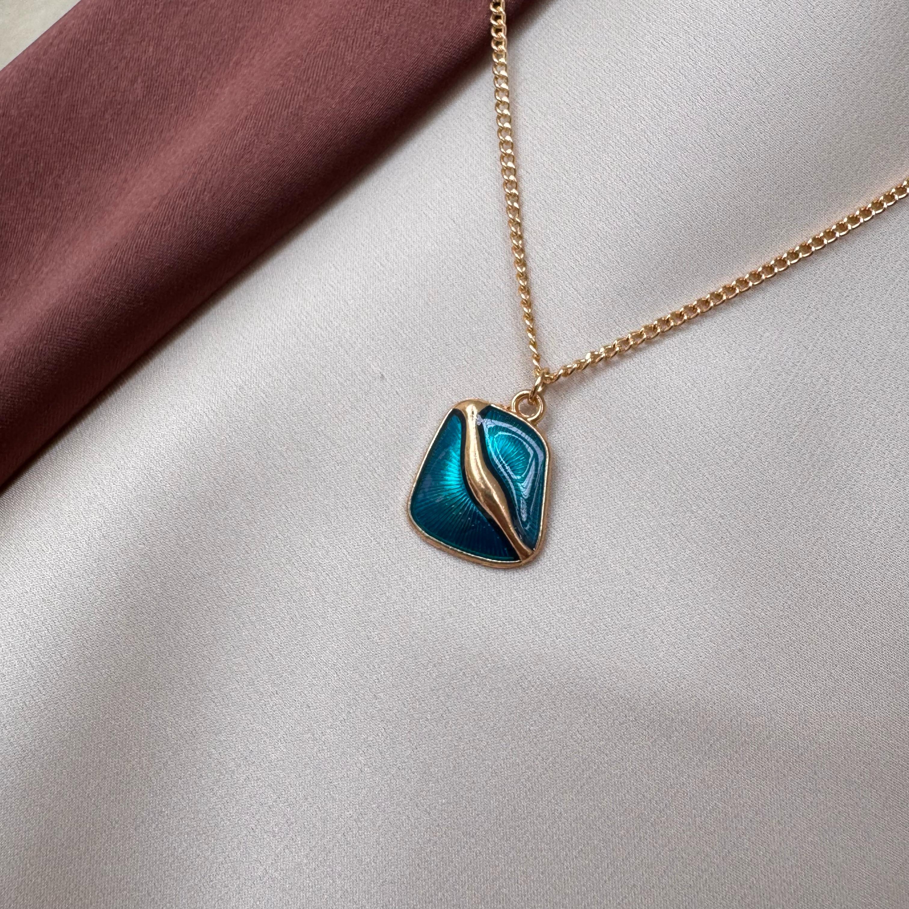 TFC Sea Blue Gold Plated Pendant Necklace