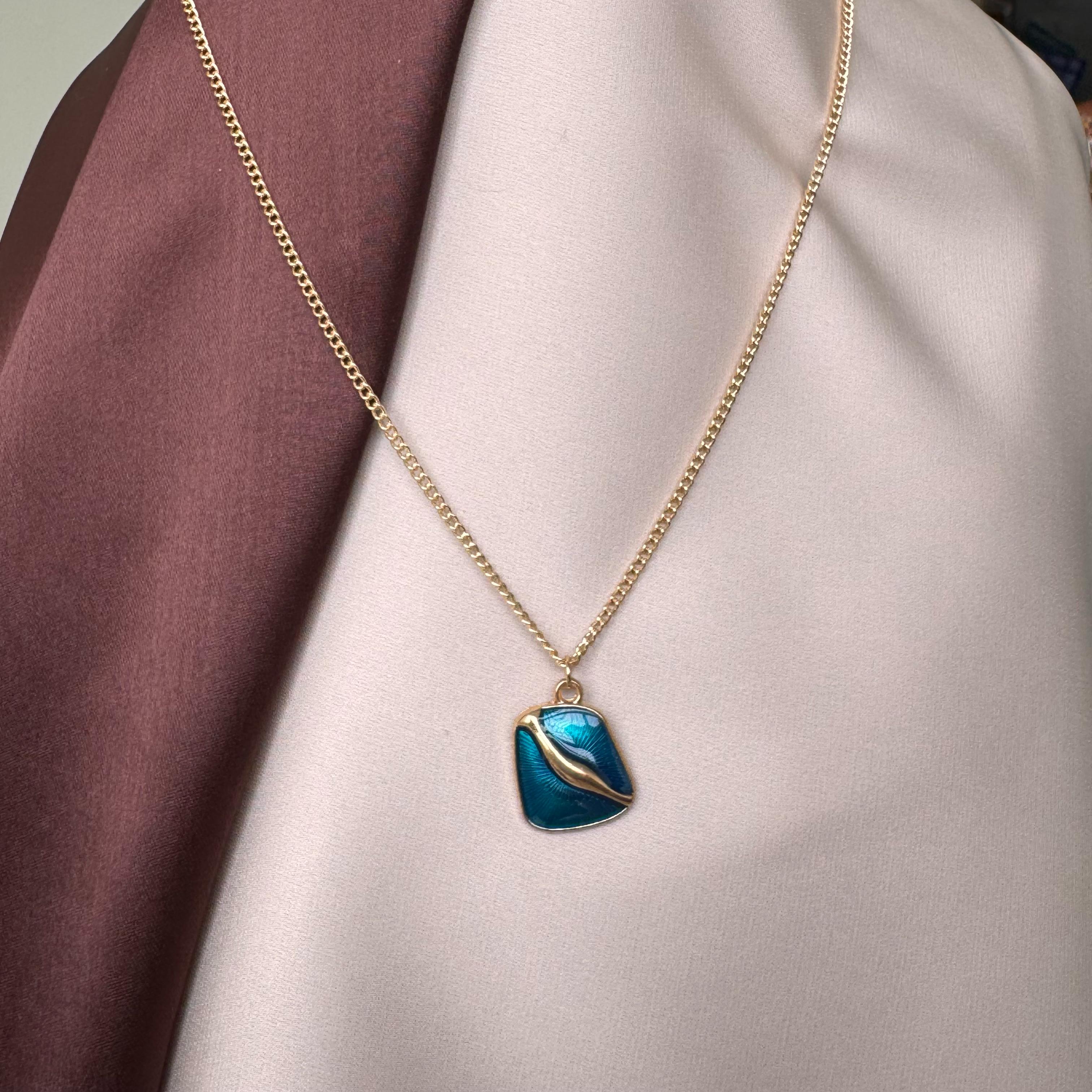 TFC Sea Blue Gold Plated Pendant Necklace