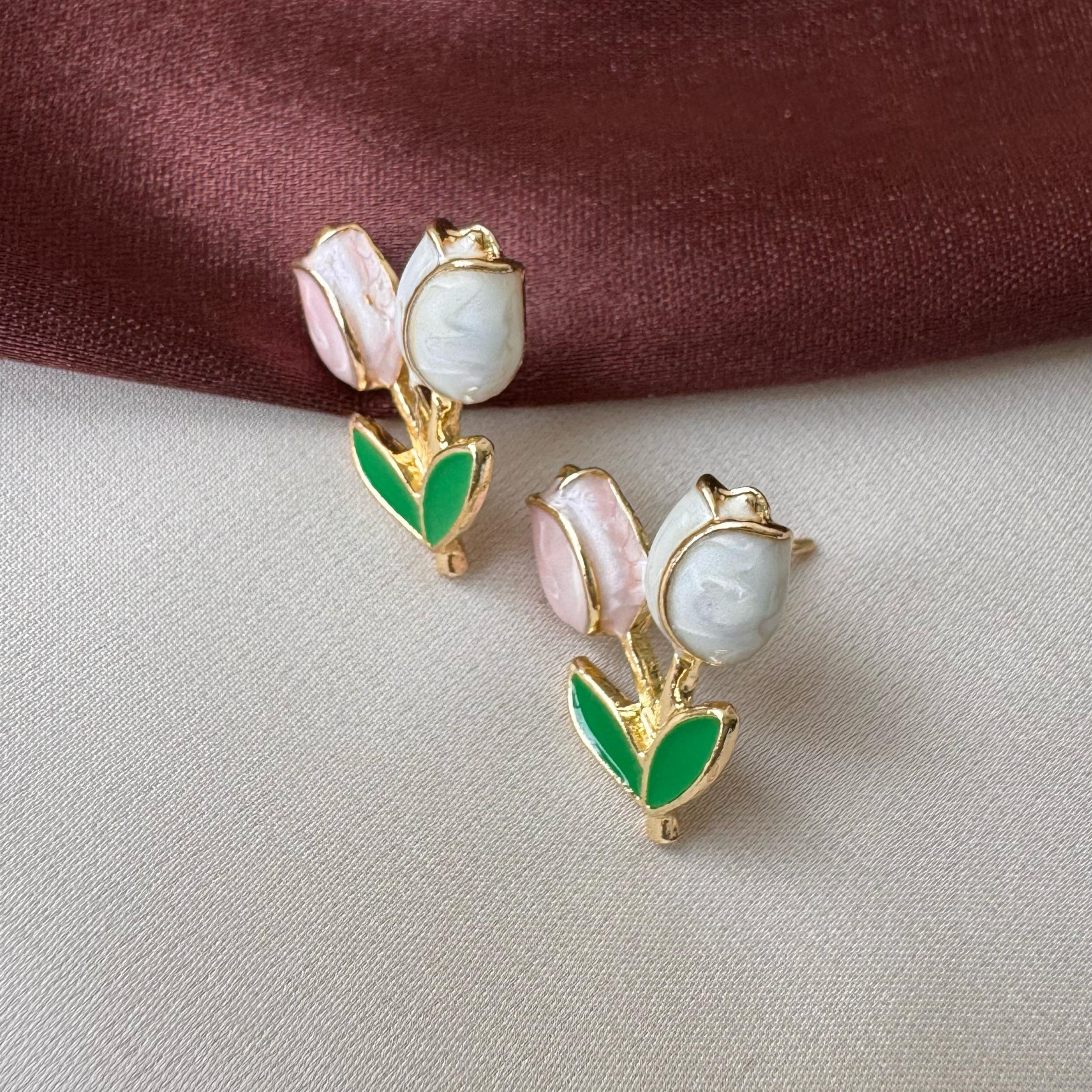 TFC White Flower Gold Plated Stud Earrings
