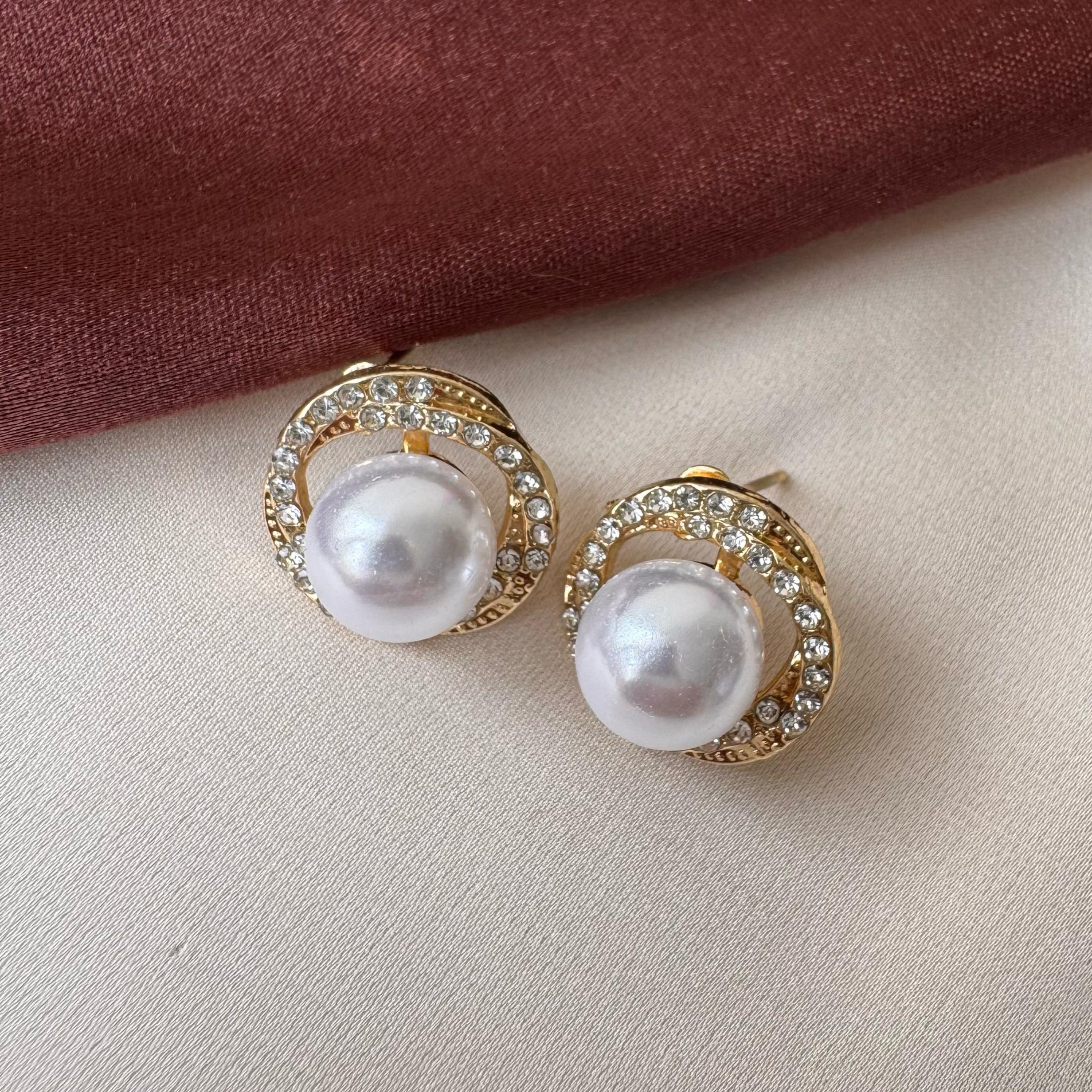 TFC Pearly Gold Plated Stud Earrings