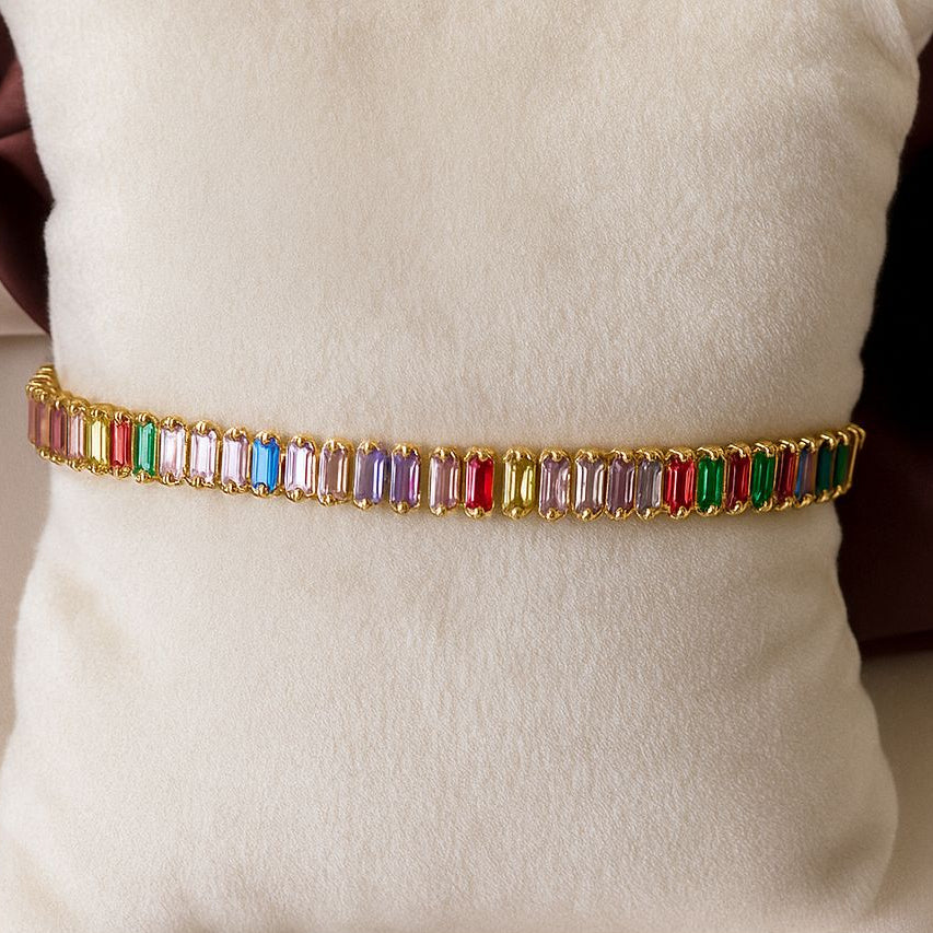 TFC Length 16 cm Recto Mini Multi Stone Gold Plated Chain Bracelet