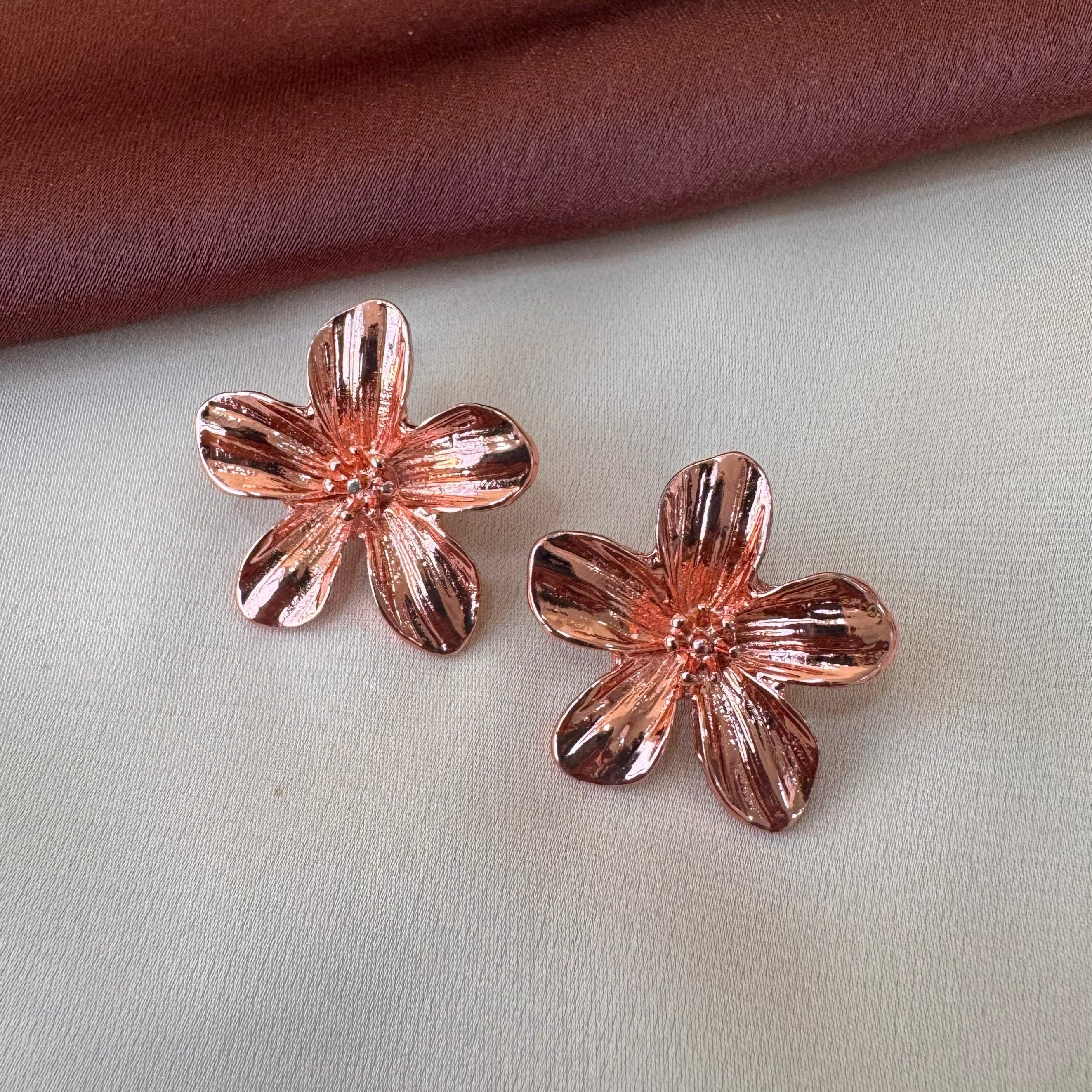 TFC Flower Bloom Rose Gold Plated Stud Earrings