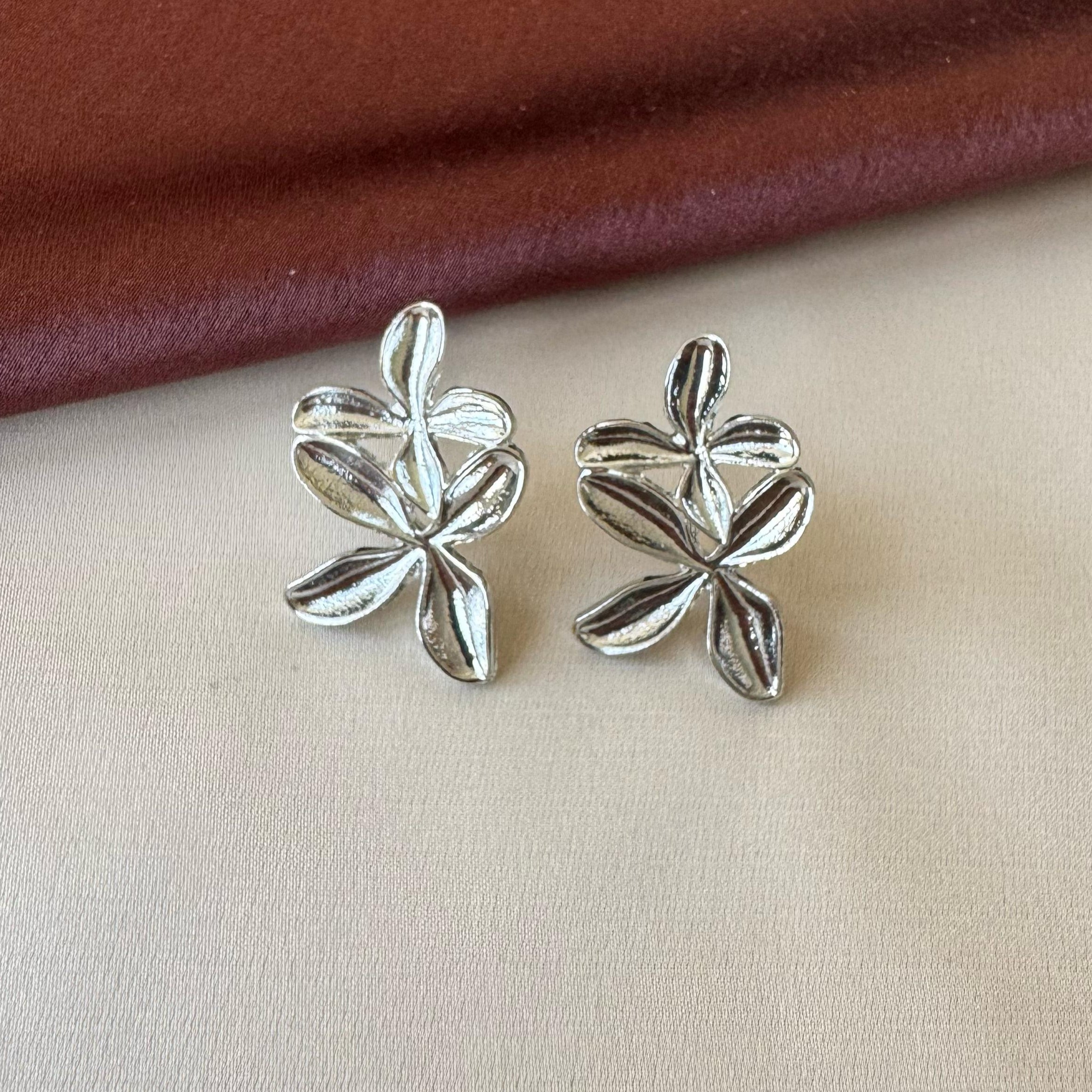 TFC Dual Flower Silver Plated Stud Earrings