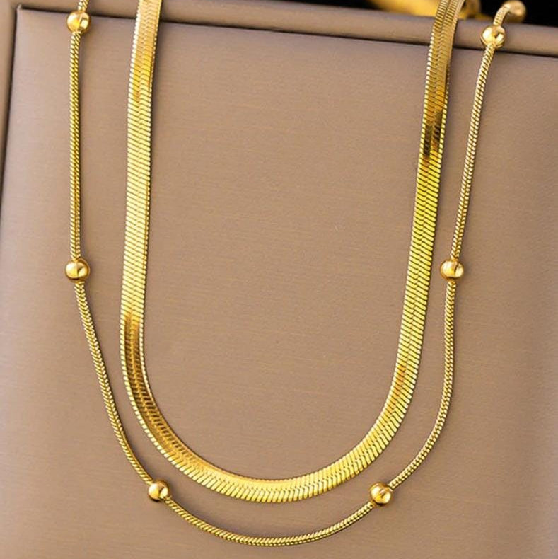 TFC Links Gold Plated Layered Chain Necklace