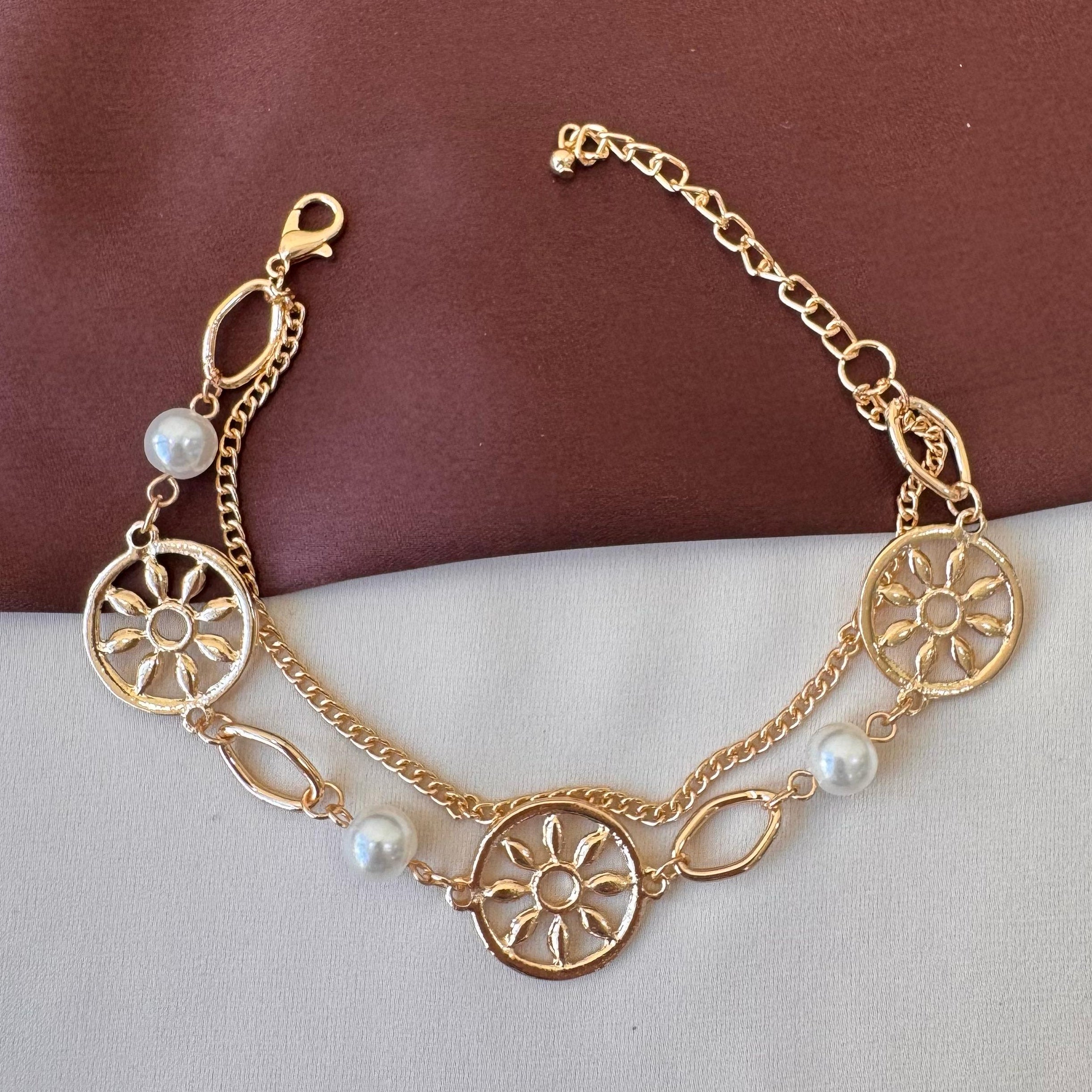 TFC Pearl Wheel Charms Gold Plated Bracelet