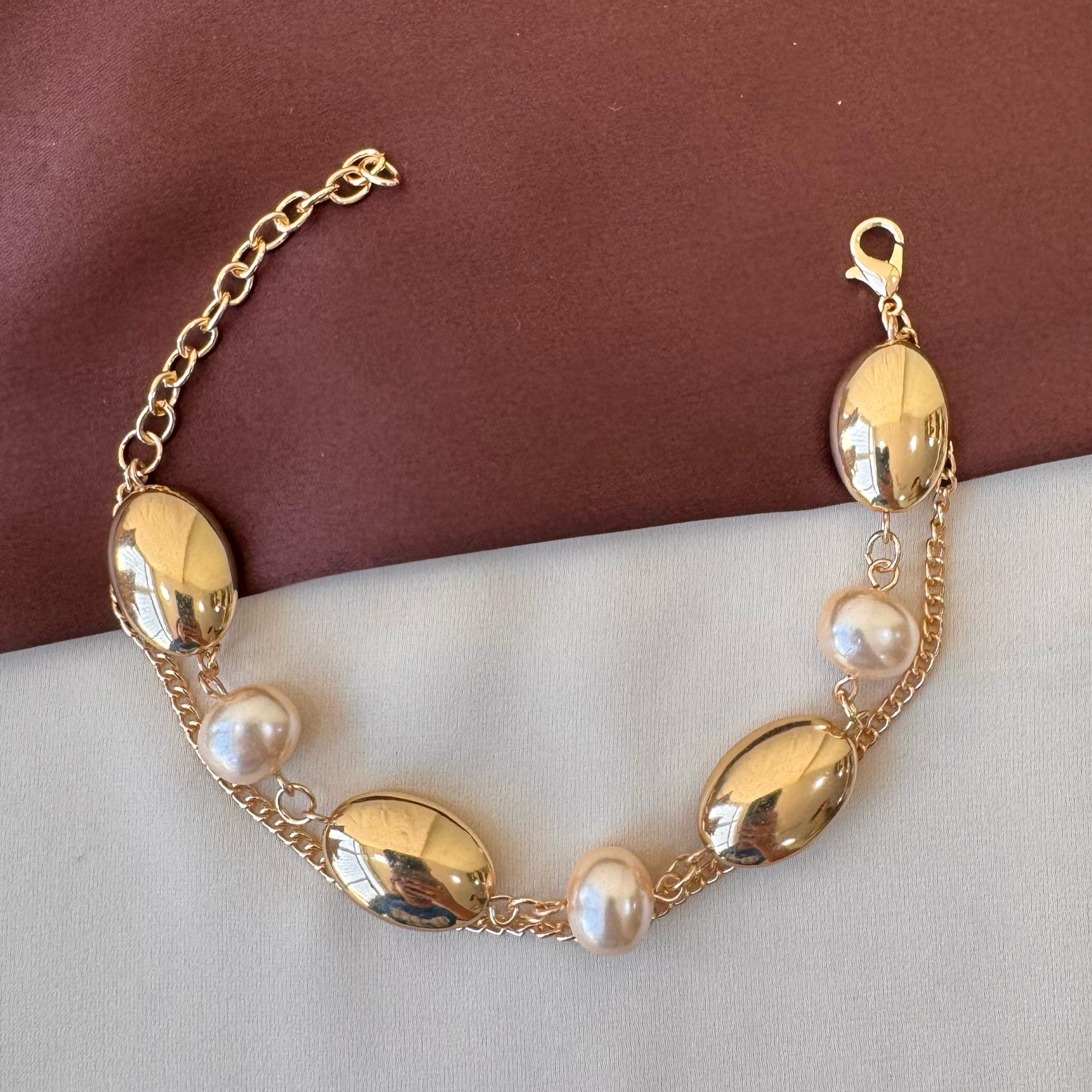 TFC Pearl Oval Charms Gold Plated Bracelet