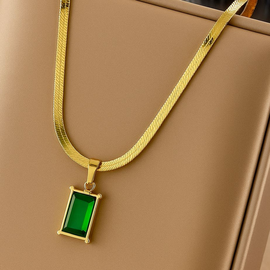 TFC Green Stone Gold Plated Necklace