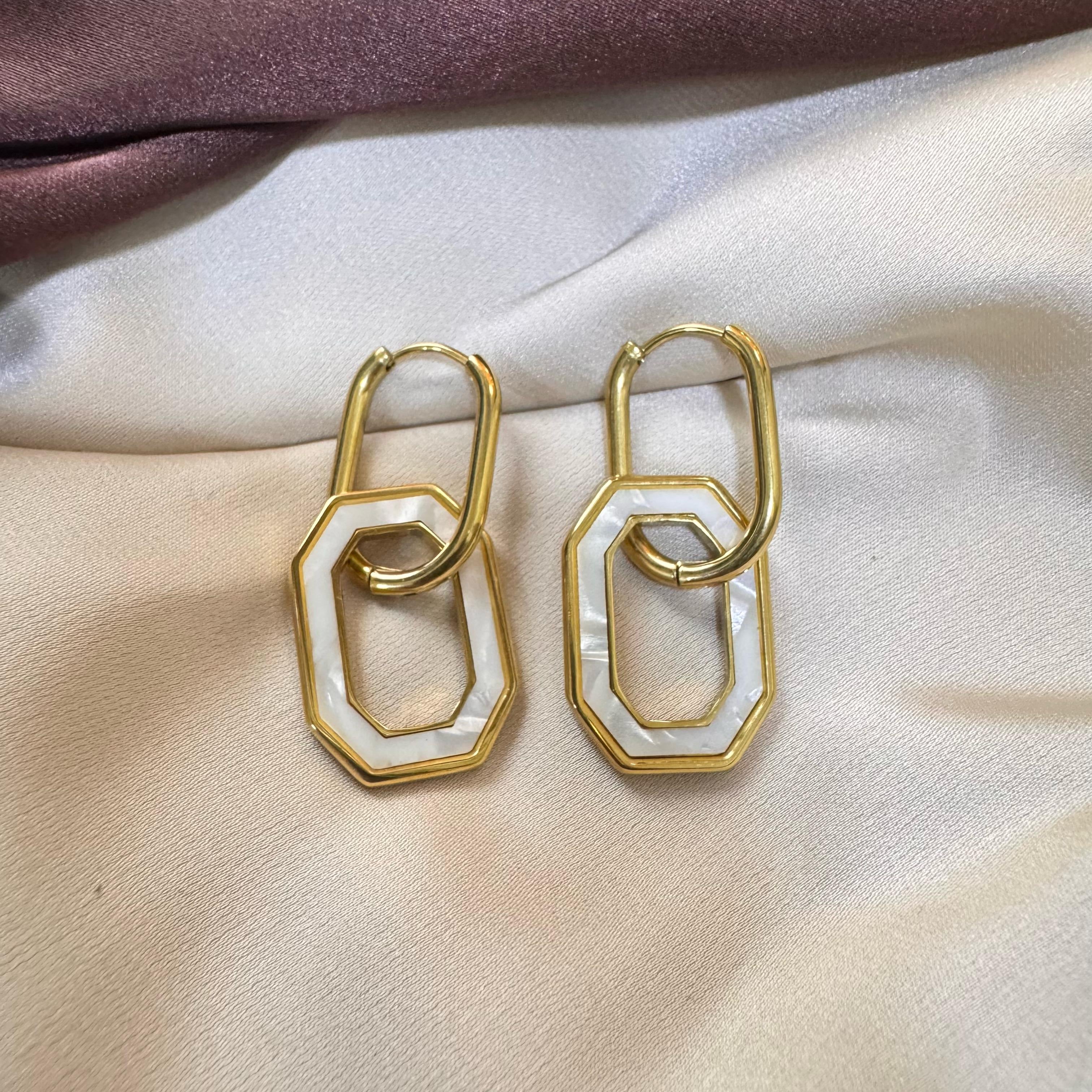 TFC White Lock Chain Gold Plated Dangler Earrings