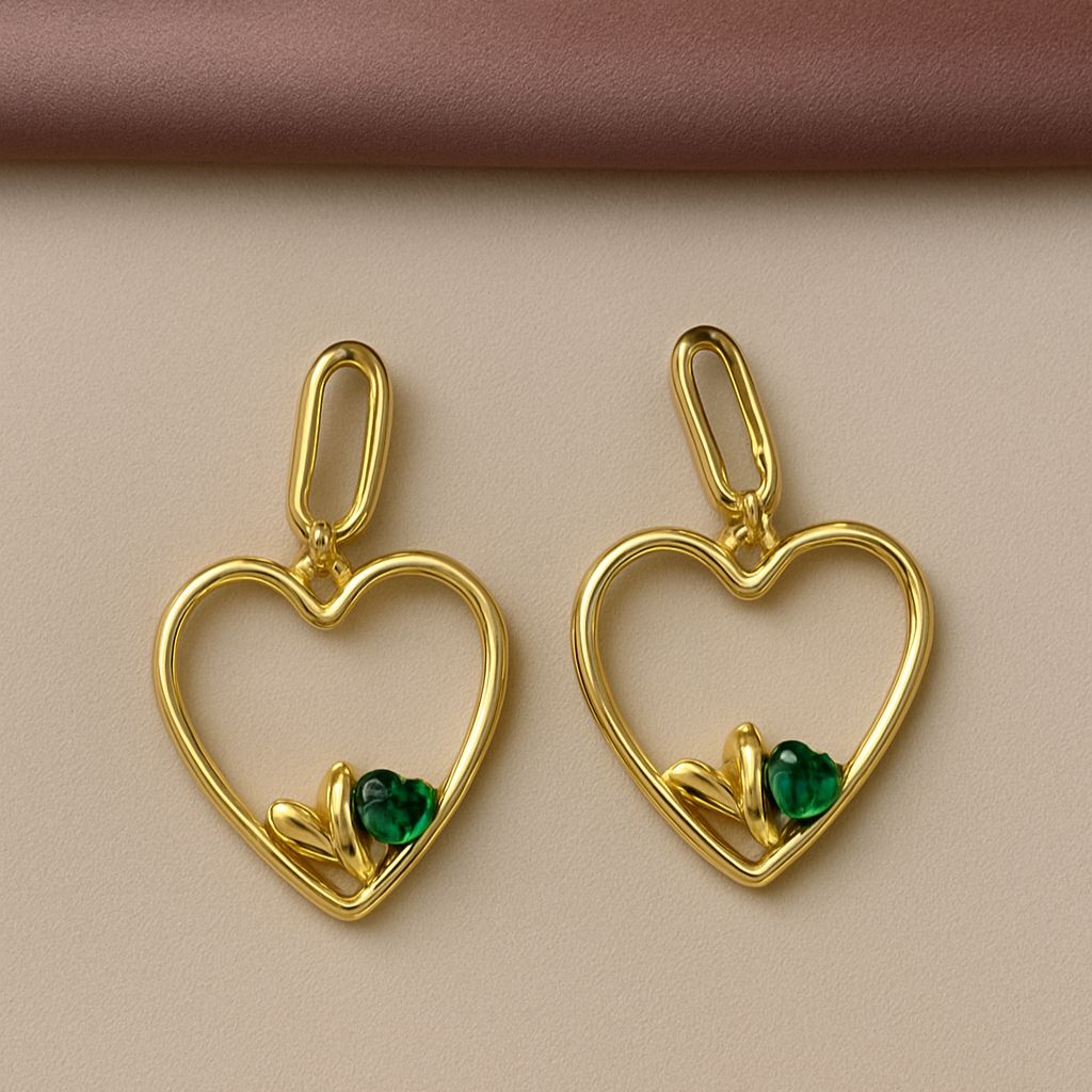 TFC Double Heart Gold Plated Dangler Earrings
