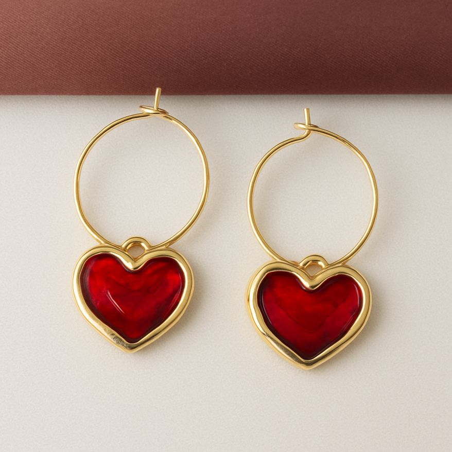 TFC Red Heart Gold Plated Dangler Earrings