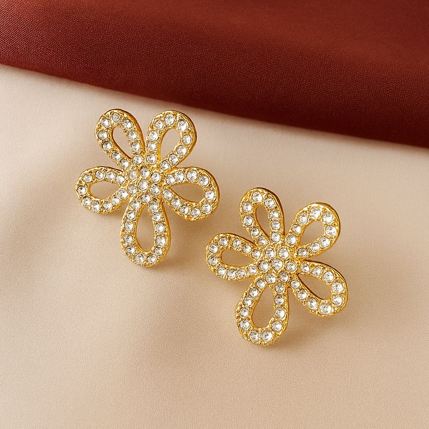 TFC Stone Mini Flower Gold Plated Stud Earrings