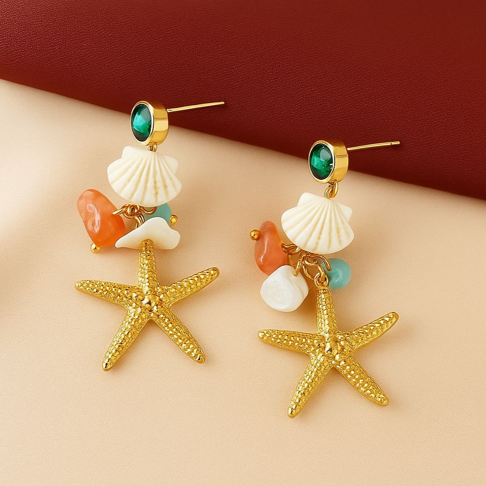 TFC Star Shell Gold Plated Dangler Earrings