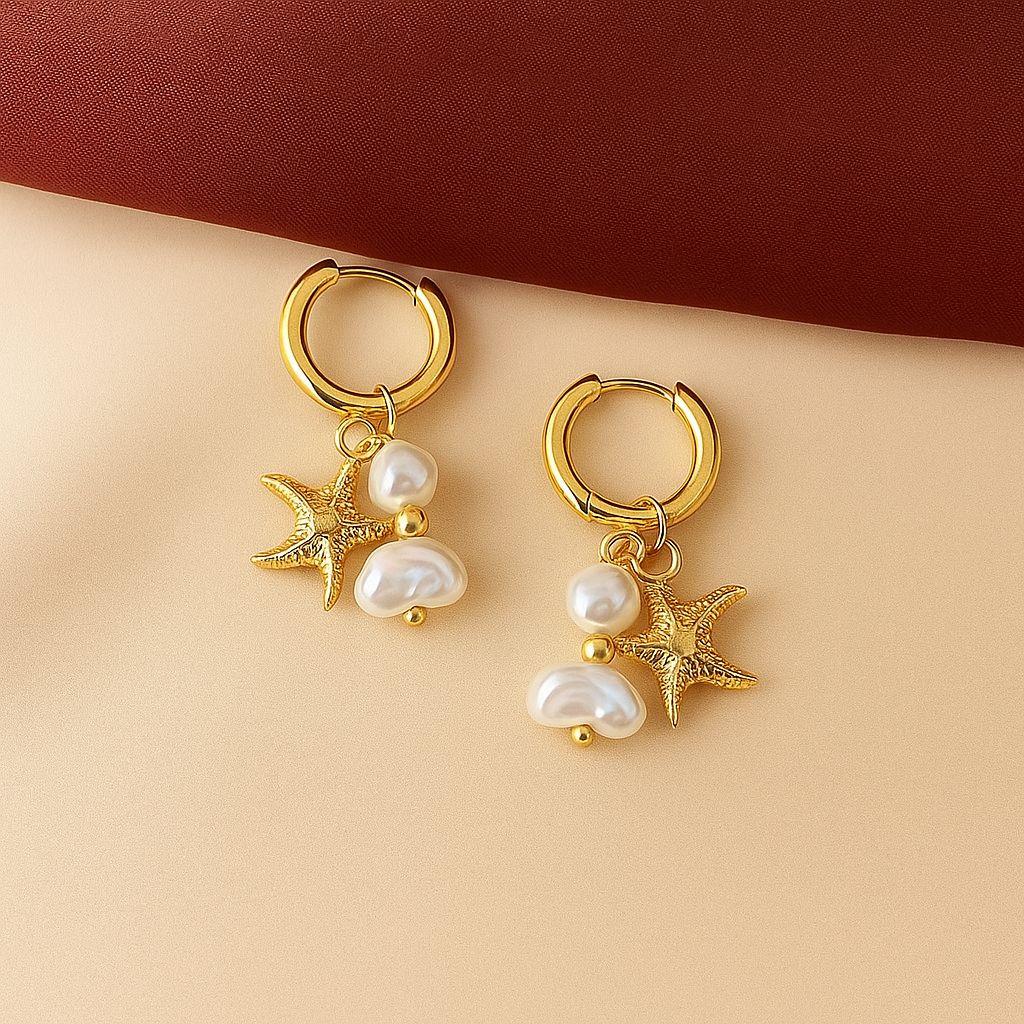 TFC Pearl Star Gold Plated Dangler Earrings