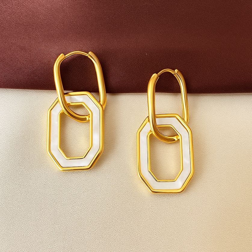 TFC White Lock Chain Gold Plated Dangler Earrings