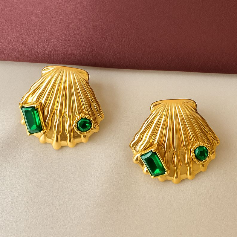 TFC Shell Gold Plated Stud Earrings