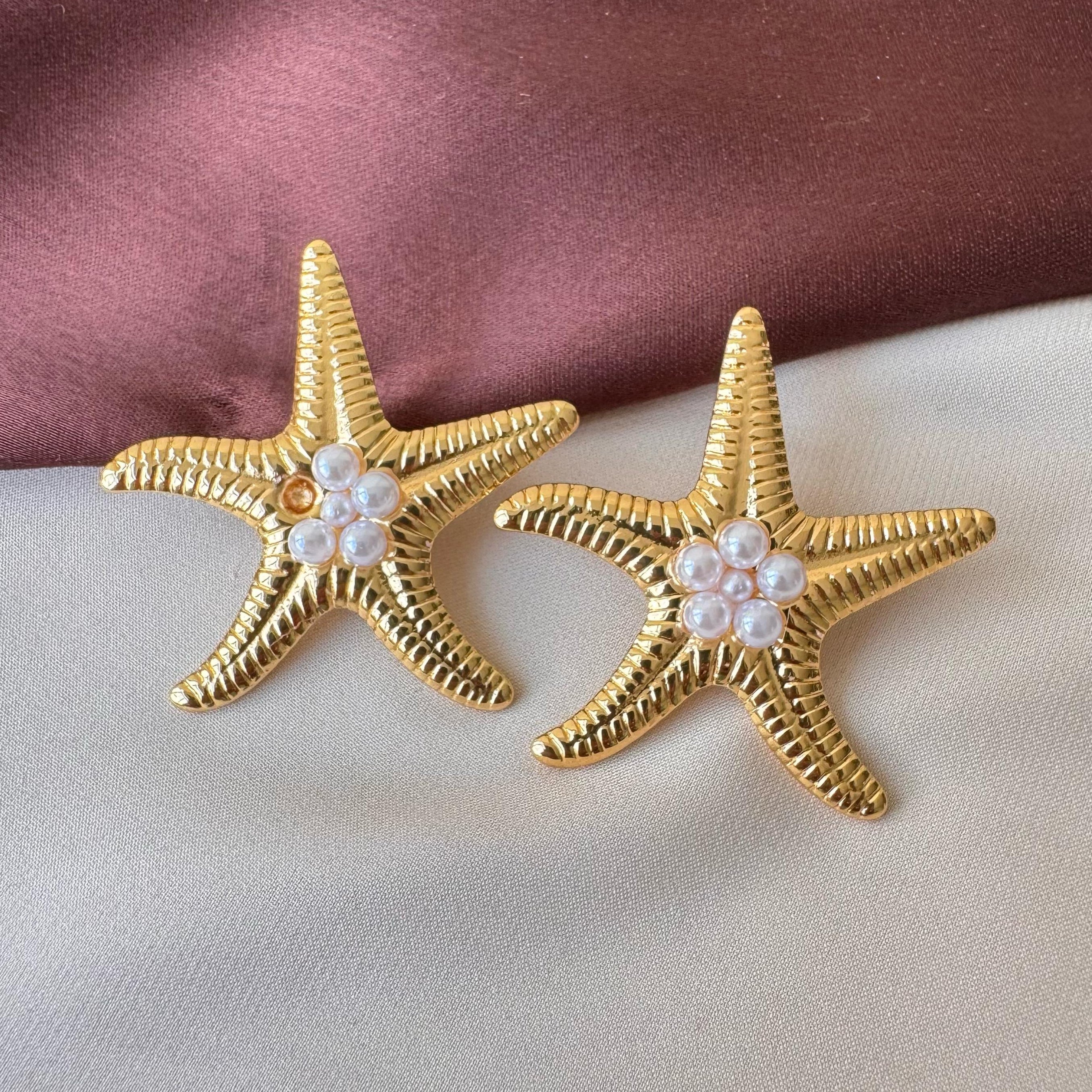 TFC Star Pearl Gold Plated Stud Earrings