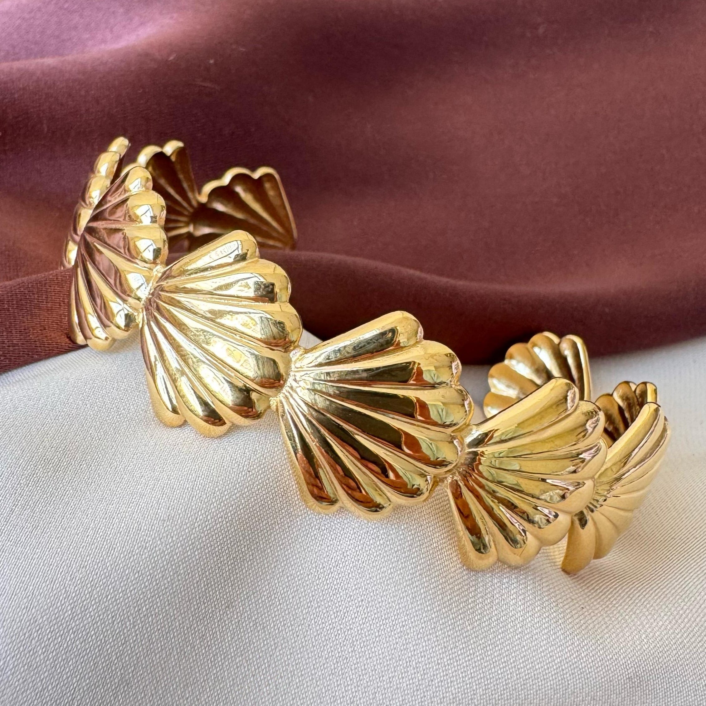 TFC Adjustable Shells Gold Plated Cuff Bracelet