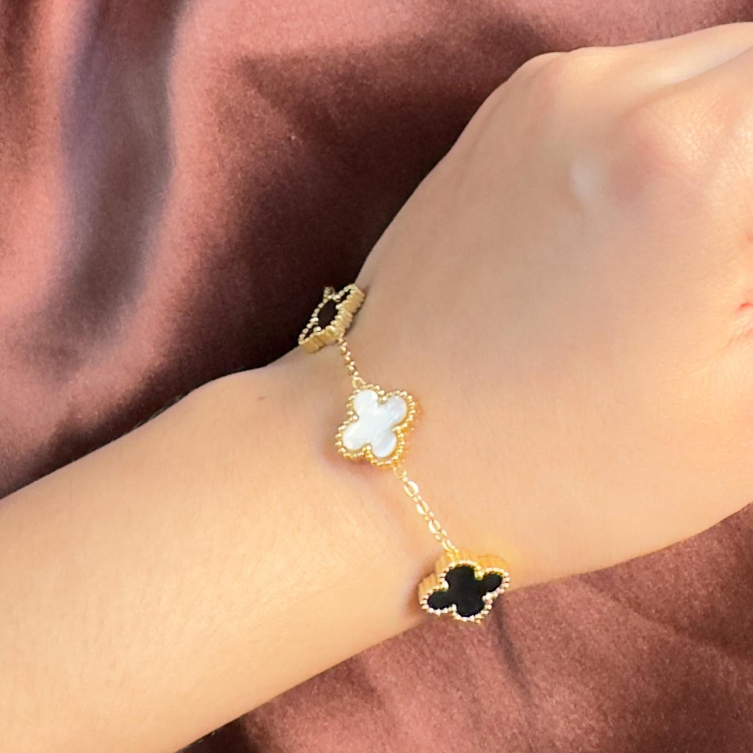TFC Black N White Clover Gold Plated Bracelet