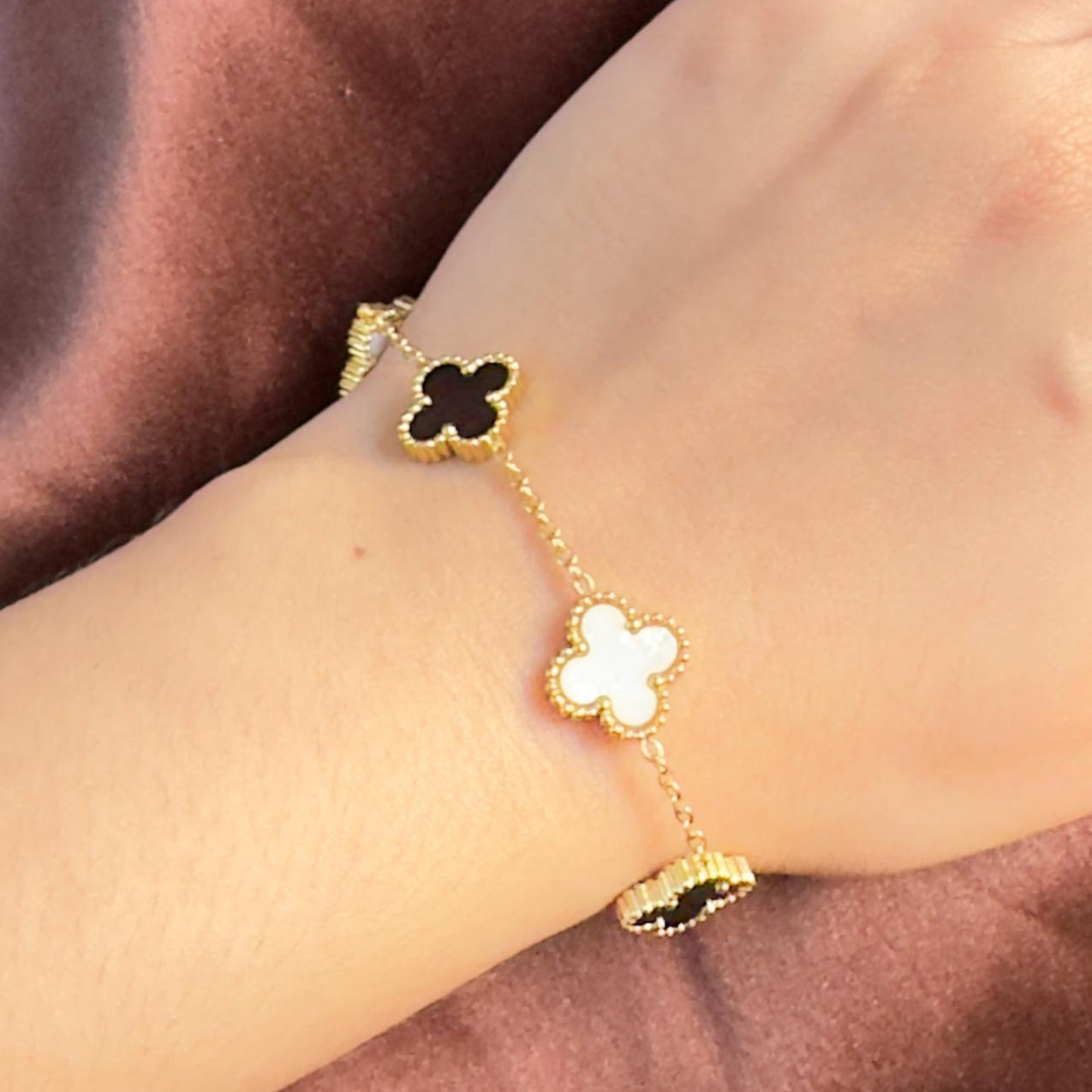 TFC Black N White Clover Gold Plated Bracelet