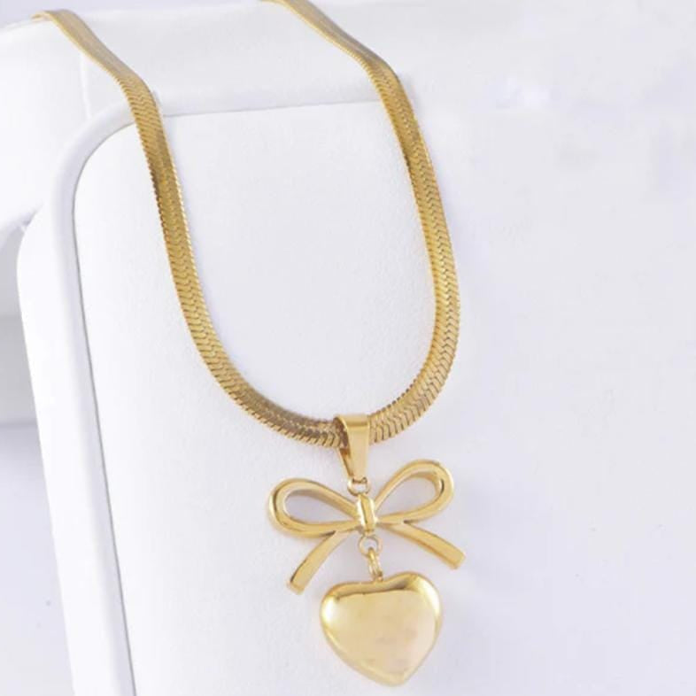 TFC Bow Heart Gold Plated Necklace