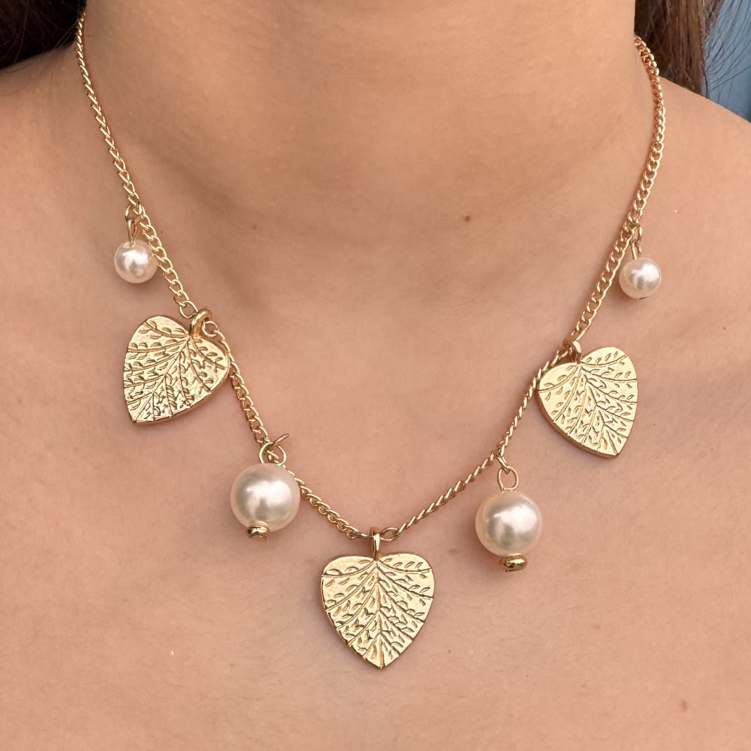 TFC Leafy Pearl Gold Plated Necklace
