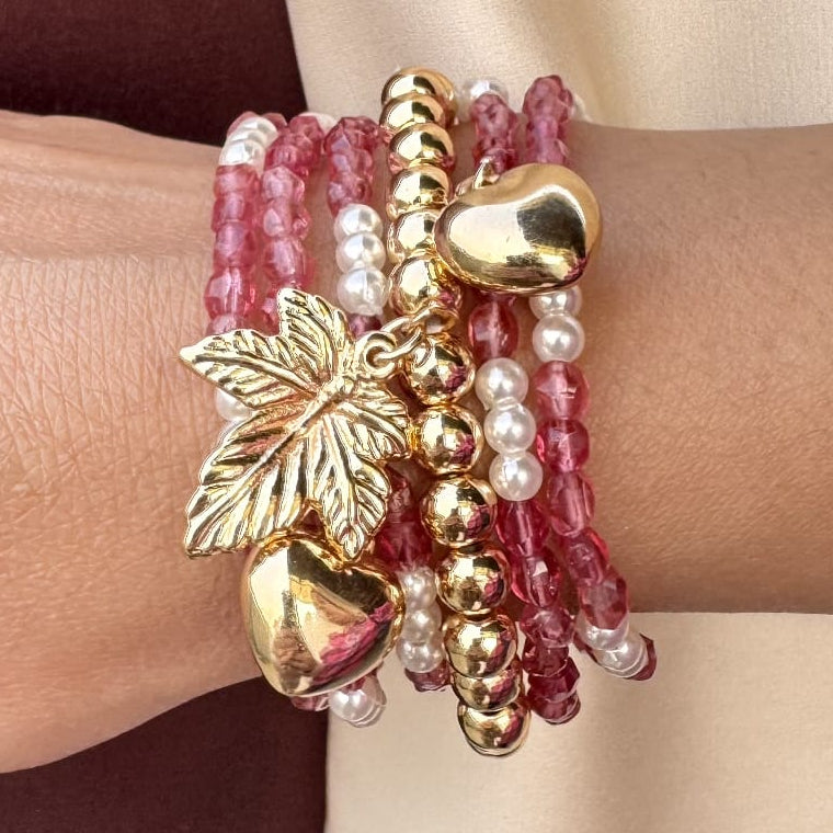 TFC Pink Leaf Gold Plated Bracelet (set of 6)