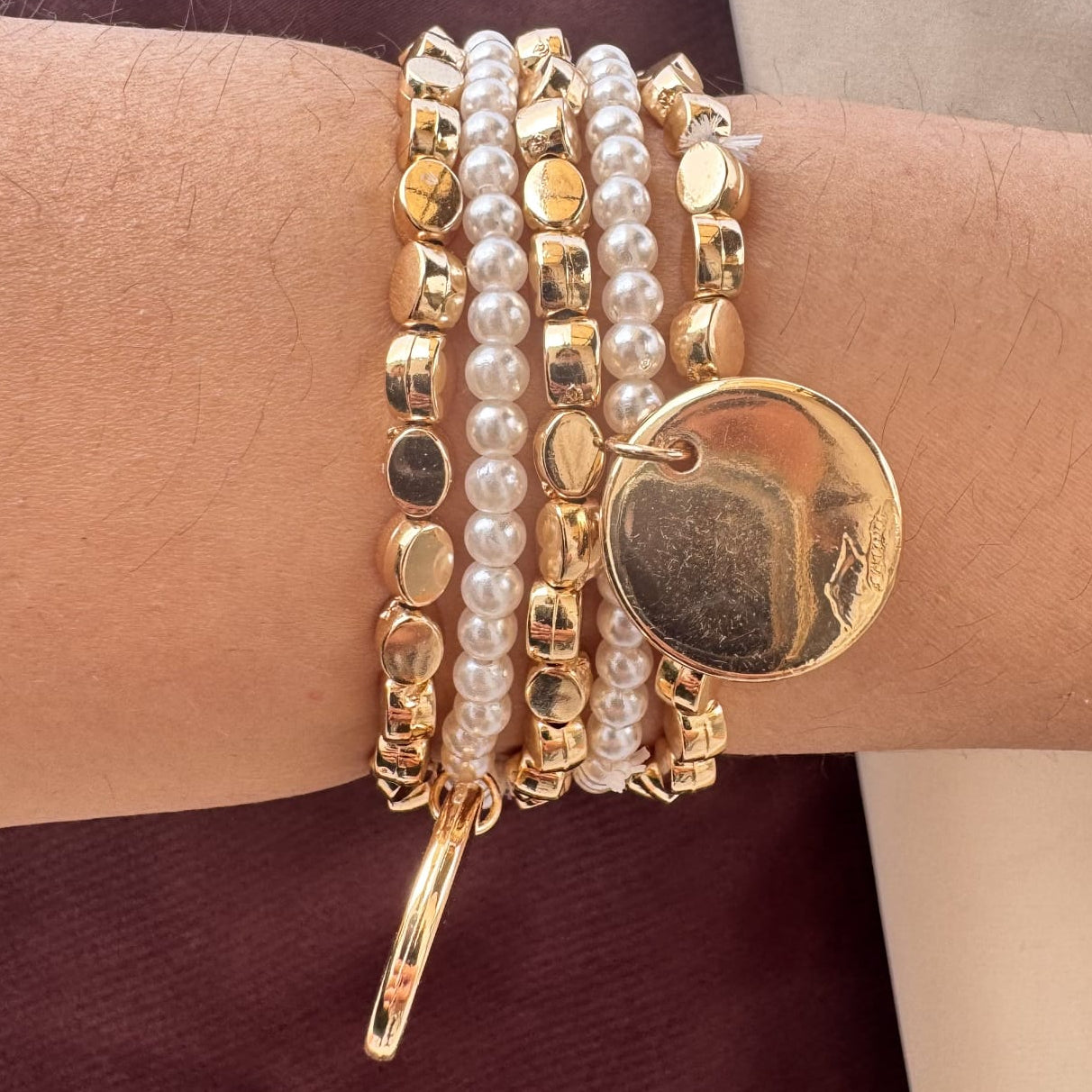 TFC Pearl Charm Gold Plated Bracelet (set of 5)